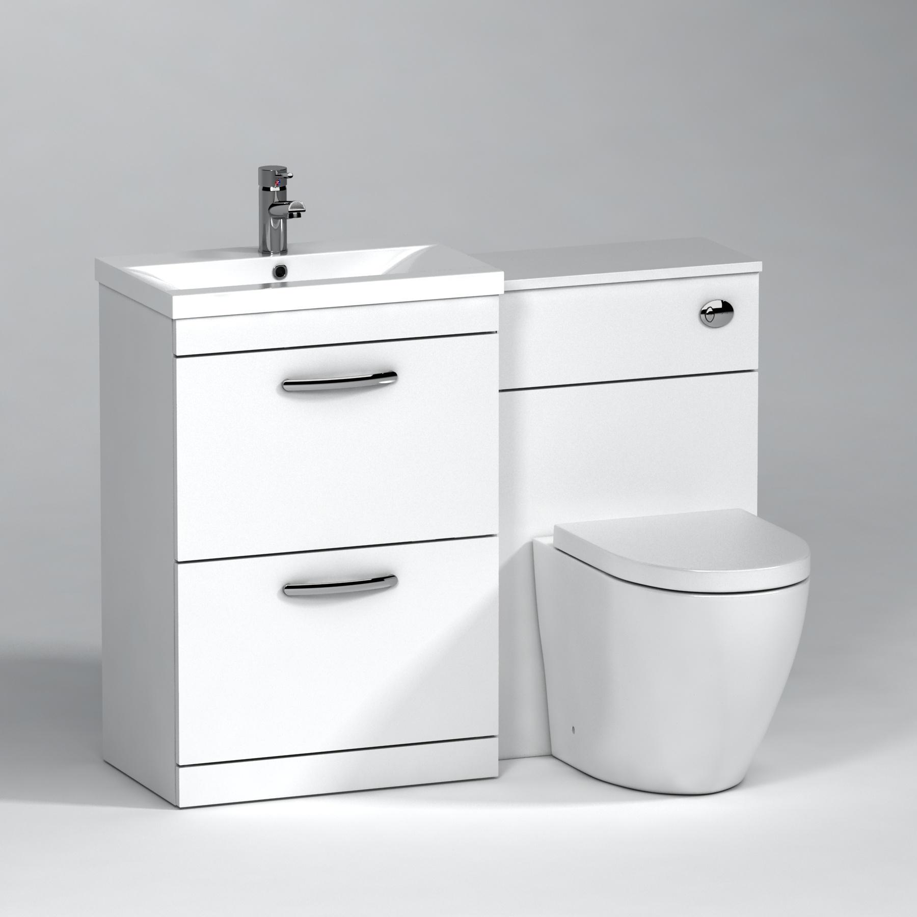 Turin 2-Drawer Gloss White Mid-Edge Floor Standing Bathroom Furniture Pack - Elva Toilet