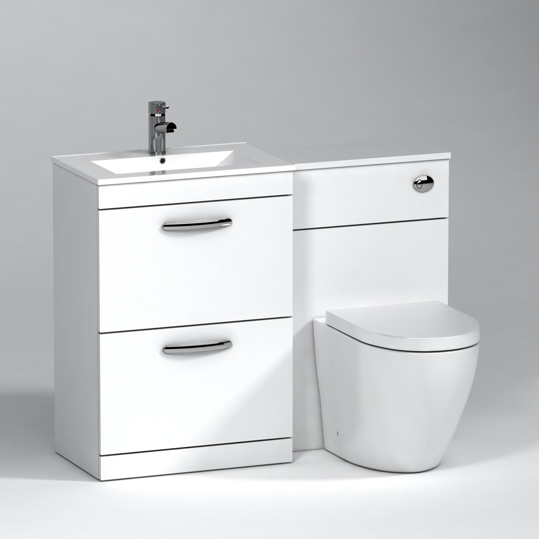 Turin 2-Drawer Gloss White Minimalist Floor Standing Bathroom Furniture Pack - Elva Toilet