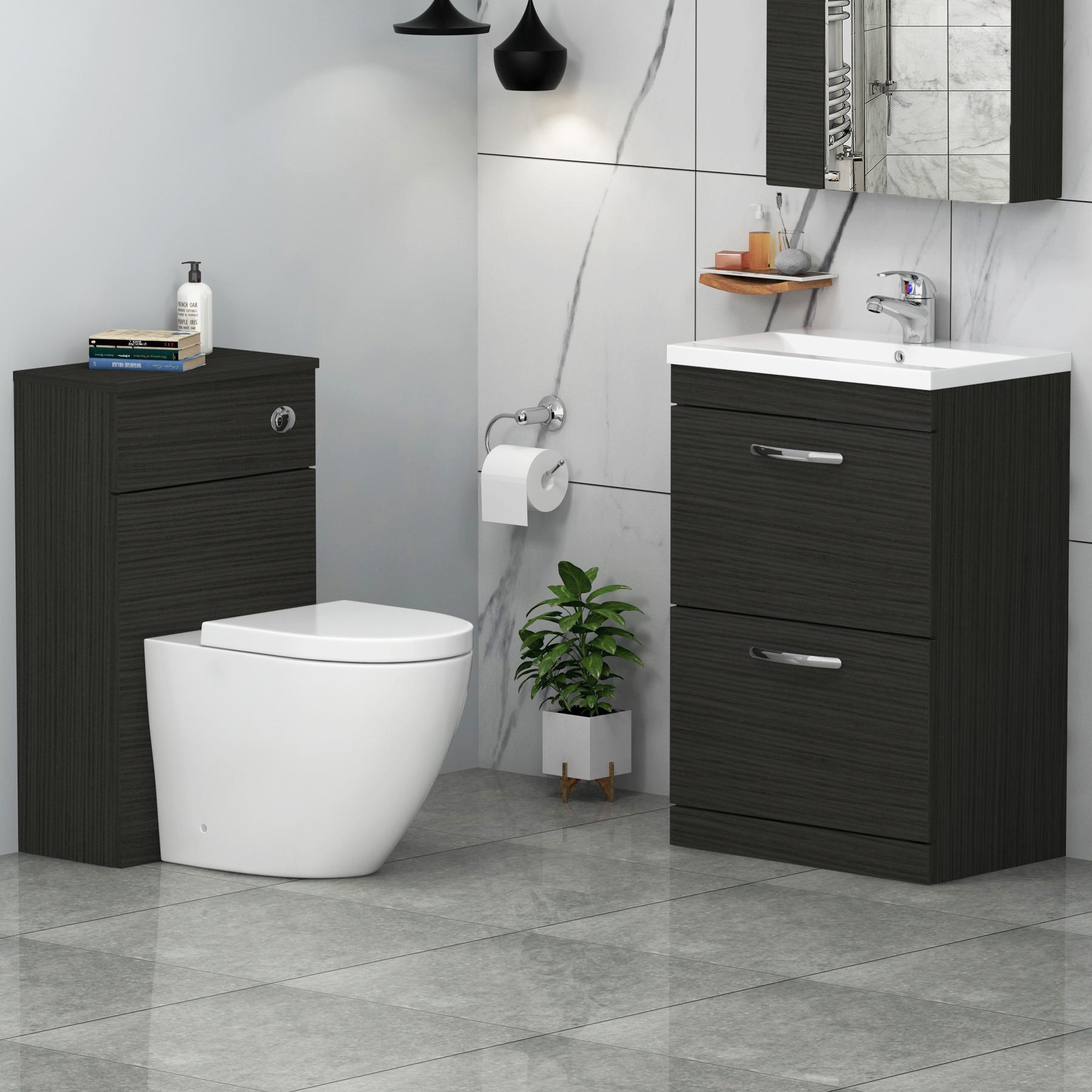 Turin 2-Drawer Hale Black Mid-Edge Floor Standing Bathroom Furniture Pack - Elva Toilet