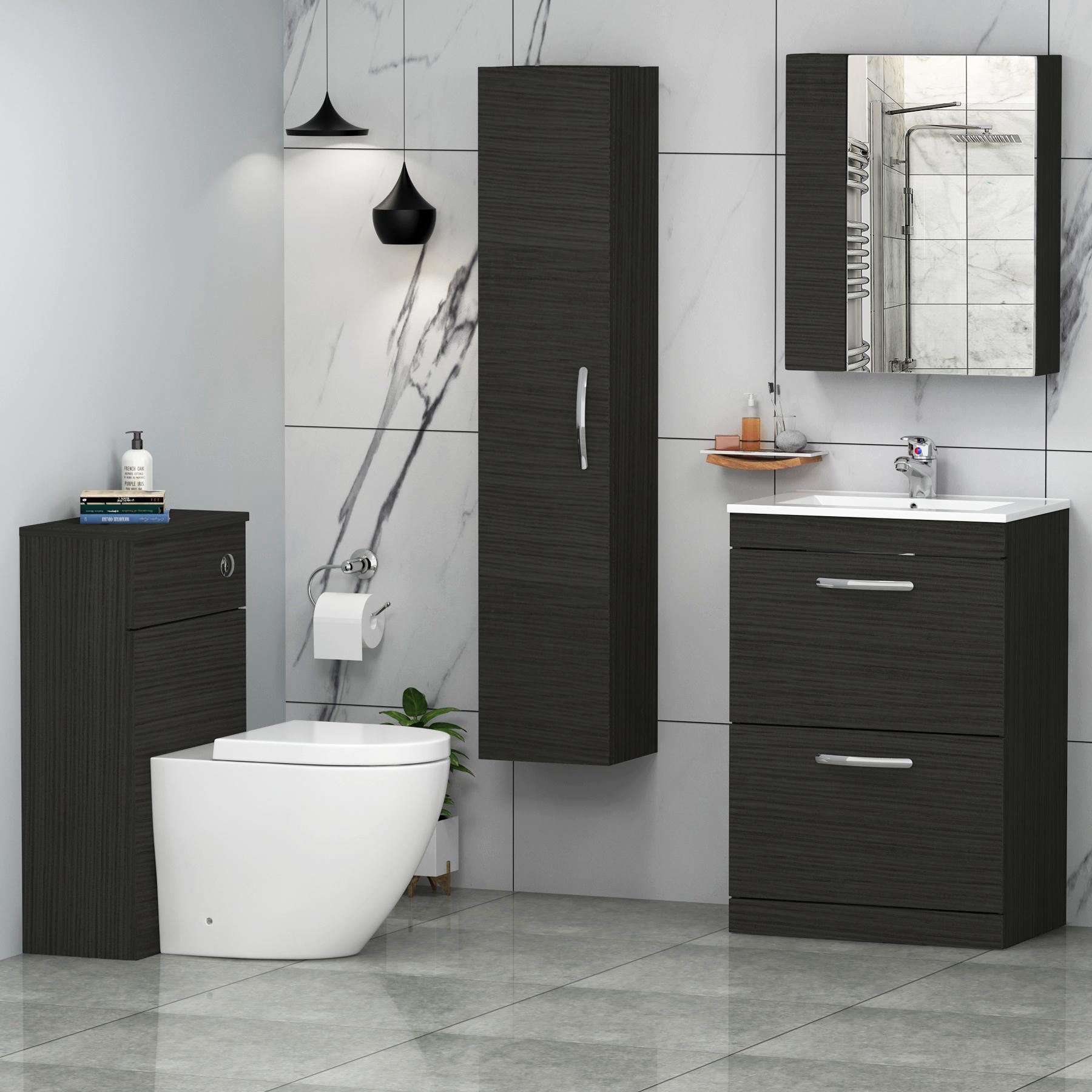 Turin 2-Drawer Hale Black Minimalist Floor Standing Bathroom Furniture Pack - Elva Toilet