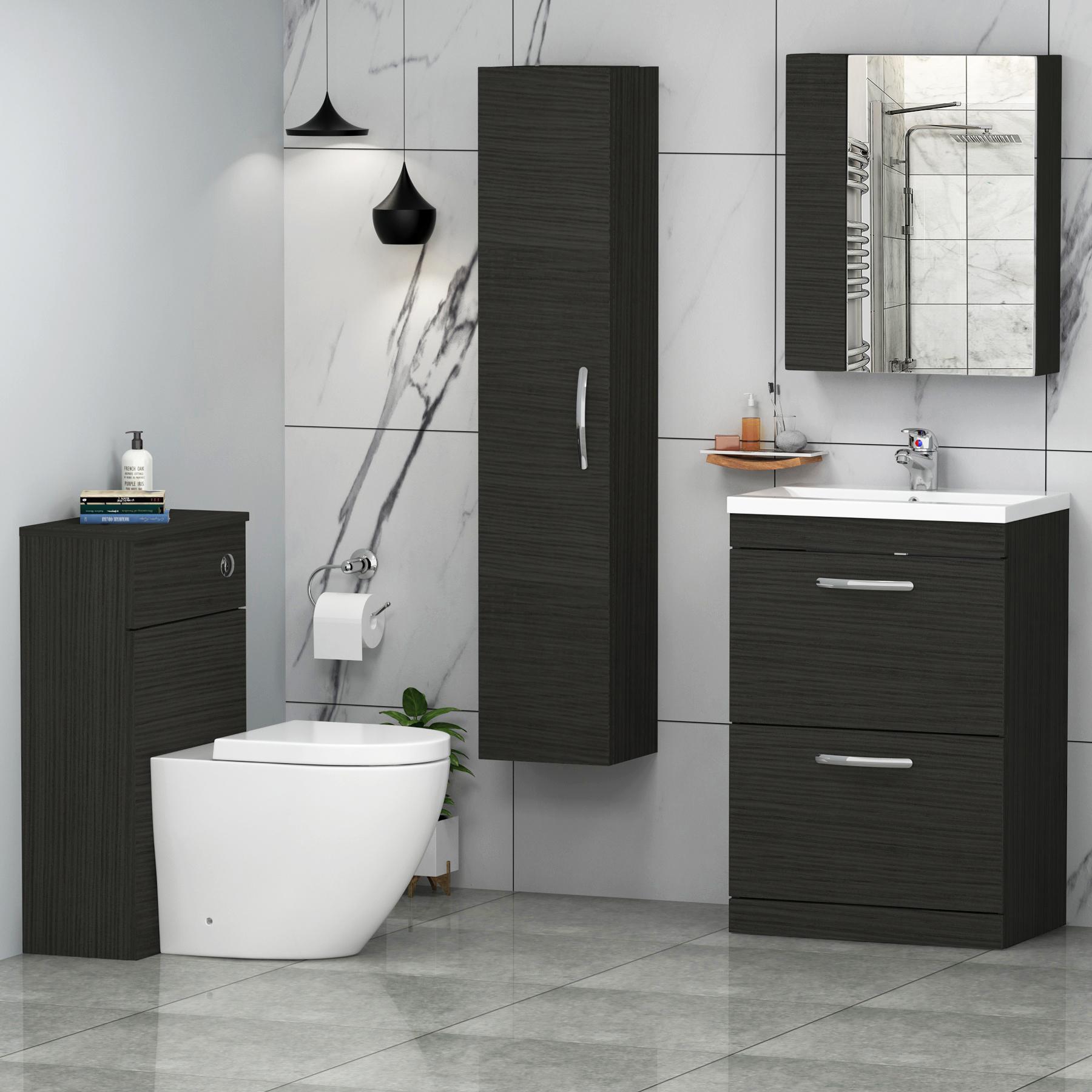 Turin 2-Drawer Hale Black Mid-Edge Floor Standing Bathroom Furniture Pack - Elva Toilet