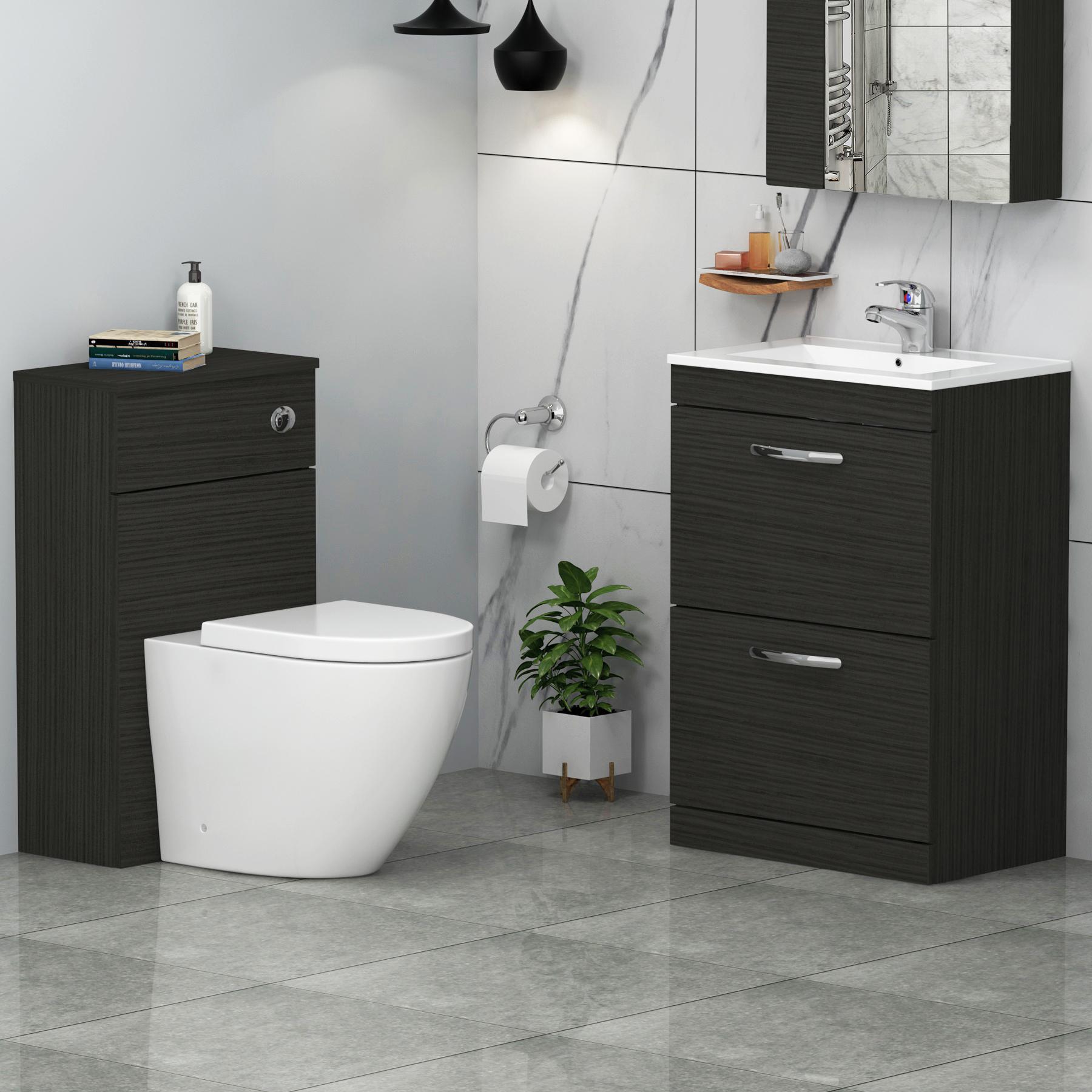 Turin 2-Drawer Hale Black Minimalist Floor Standing Bathroom Furniture Pack - Elva Toilet