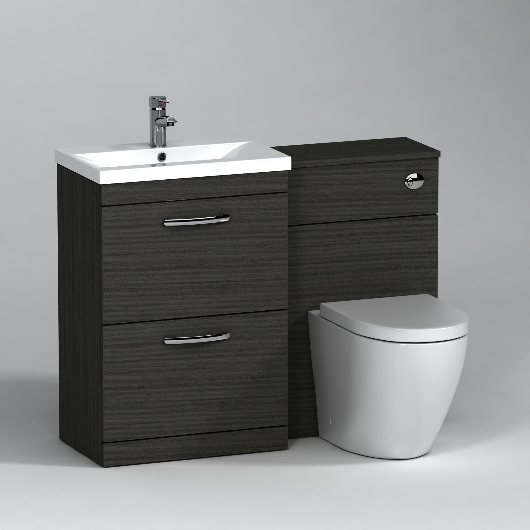 Turin 2-Drawer Hale Black Mid-Edge Floor Standing Bathroom Furniture Pack - Elva Toilet