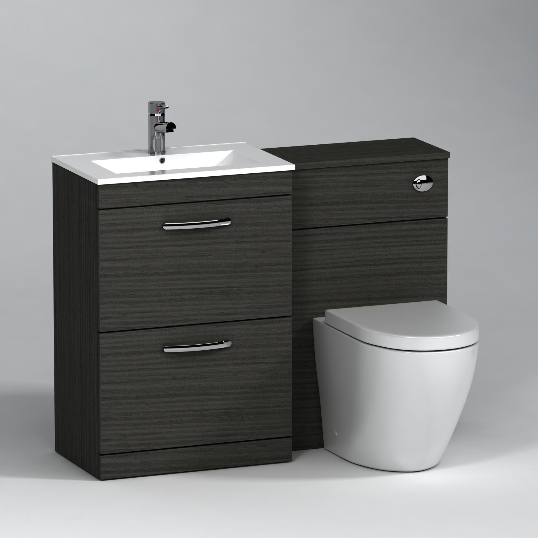 Turin 2-Drawer Hale Black Minimalist Floor Standing Bathroom Furniture Pack - Elva Toilet