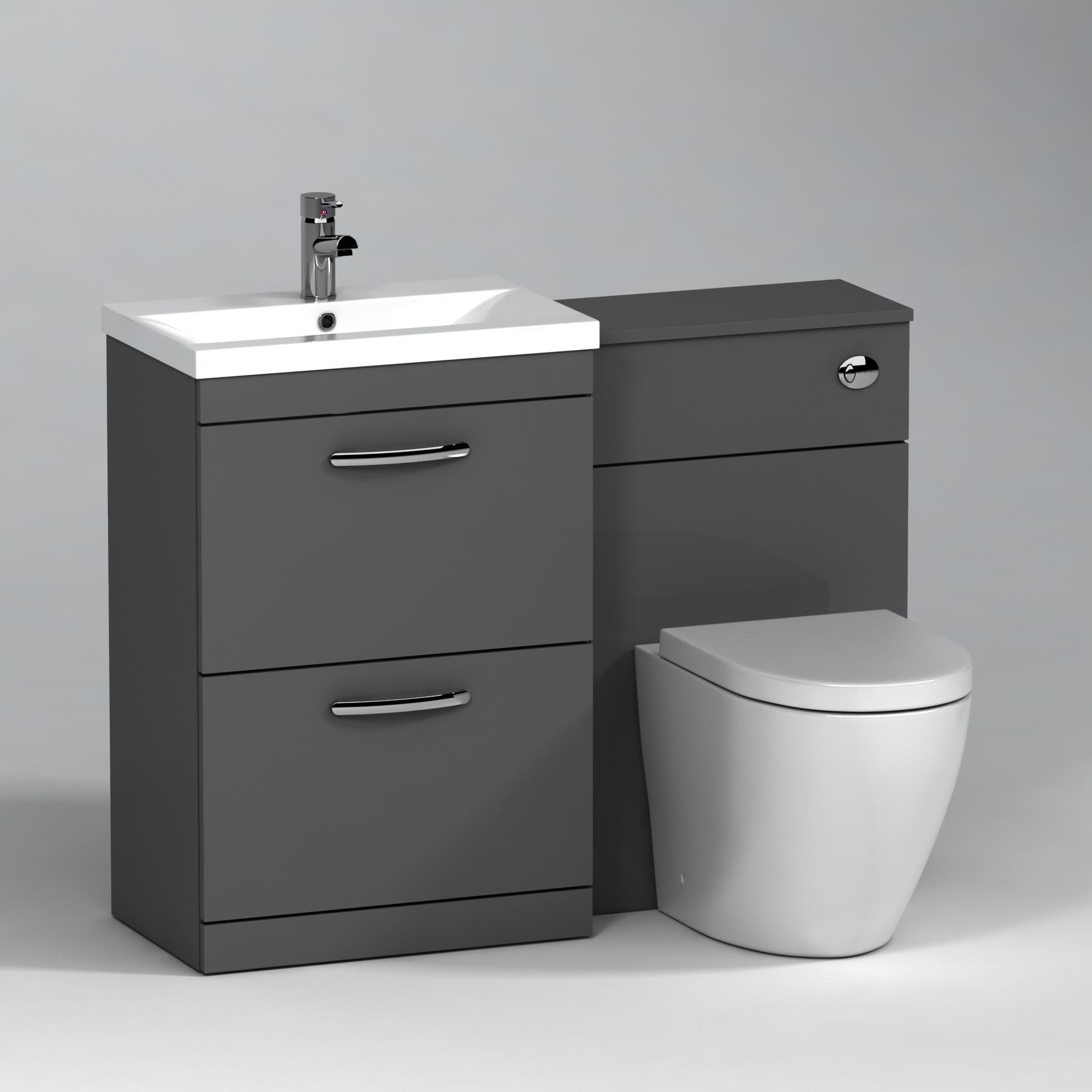 Turin 2-Drawer Indigo grey Gloss Mid-Edge Floor Standing Bathroom Furniture Pack - Elva Toilet