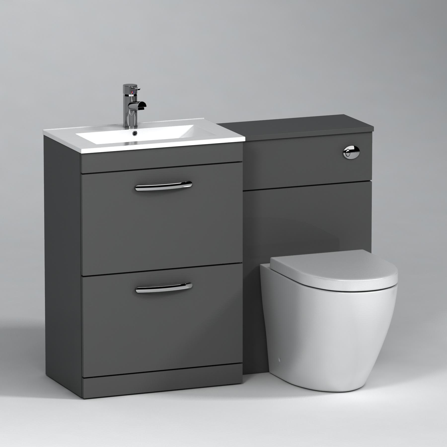 Turin 2-Drawer Indigo grey Gloss Minimalist Floor Standing Bathroom Furniture Pack - Elva Toilet