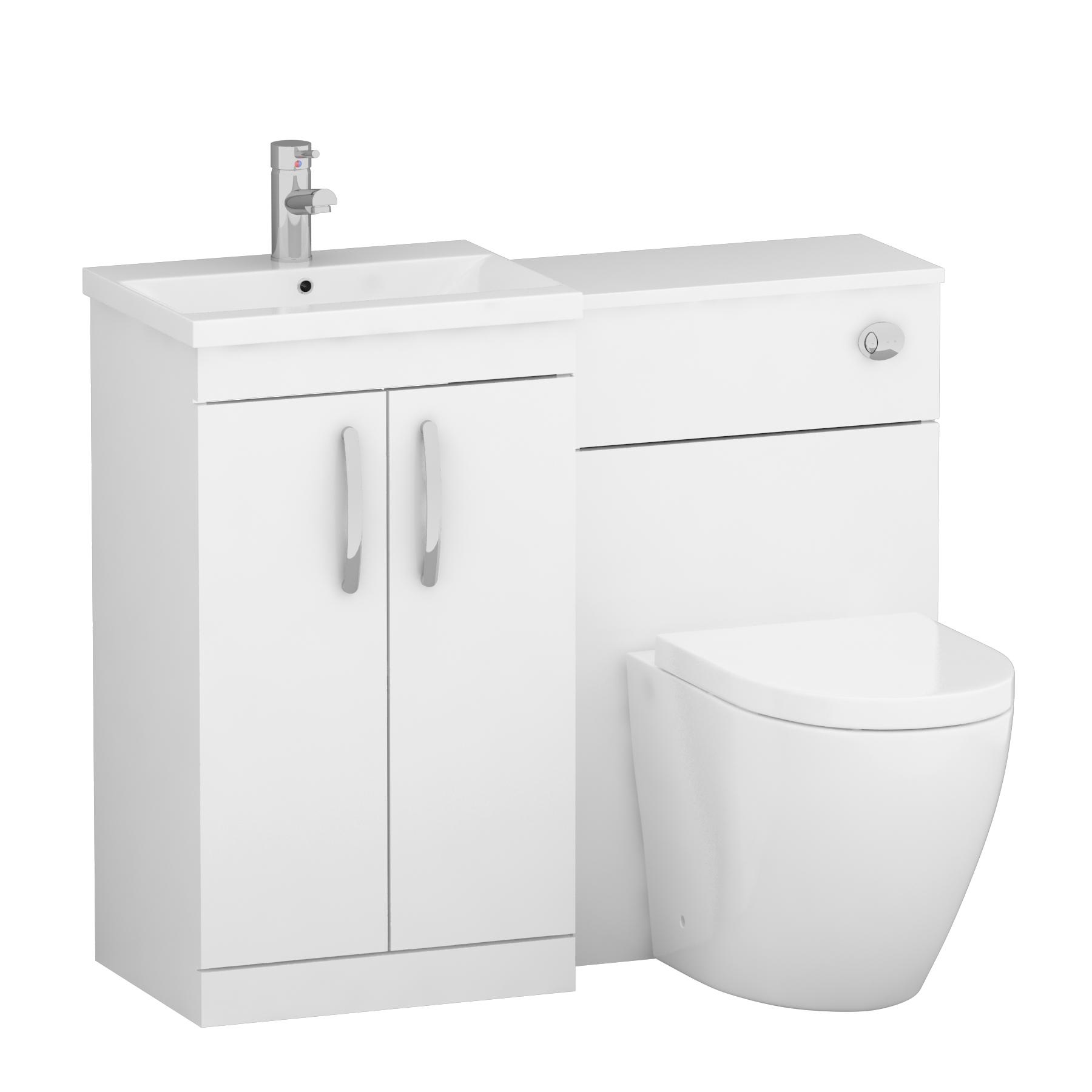 1000mm Gloss White 2 Doors Furniture Pack with Mid Edge Basin & Elva Back to Wall Toilet