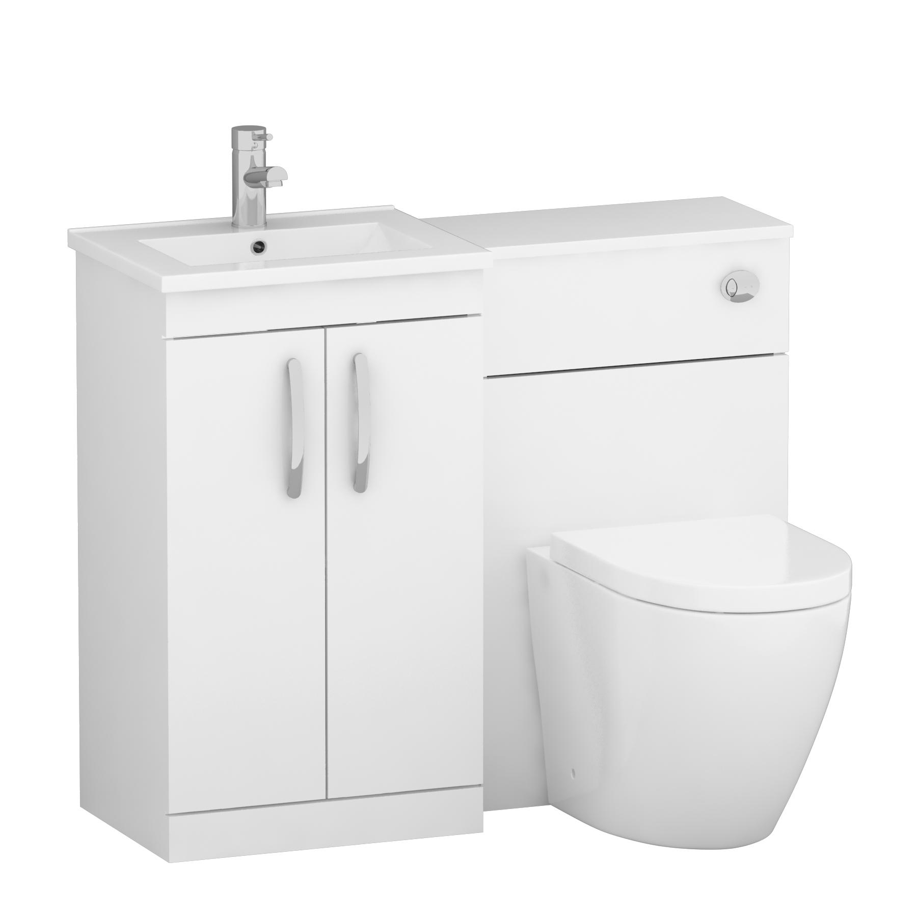 1000mm Gloss White 2 Doors Furniture Pack with Minimalist Basin & Elva Back to Wall Toilet