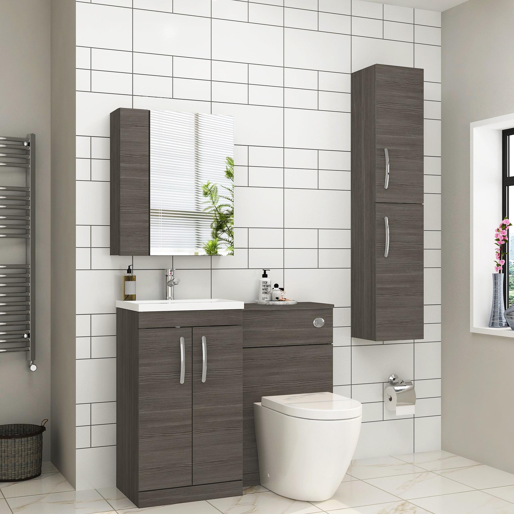 1000mm Grey Elm 2 Doors Furniture Pack with Mid Edge Basin & Elva Back to Wall Toilet
