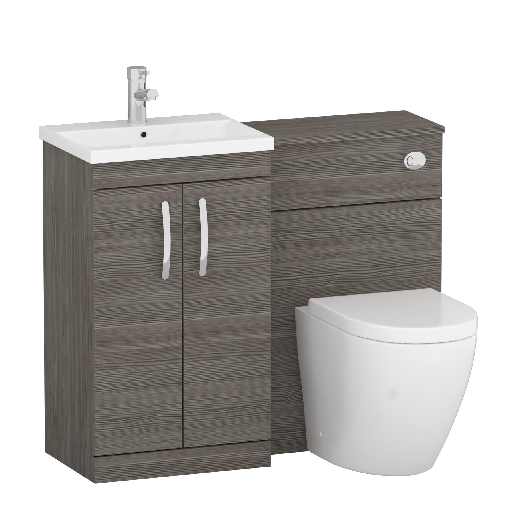 1000mm Grey Elm 2 Doors Furniture Pack with Mid Edge Basin & Elva Back to Wall Toilet