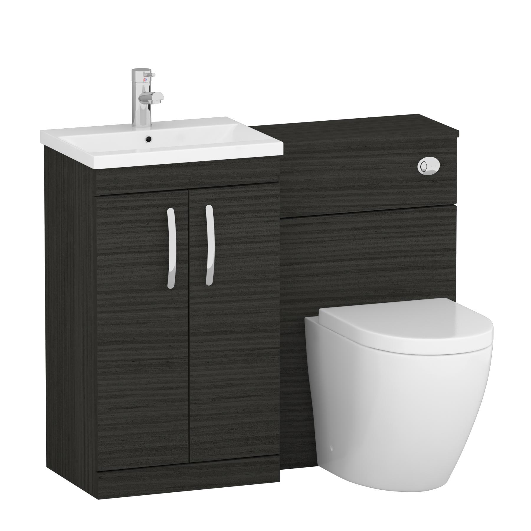 Turin 2-Door Hale Black Mid-Edge Floor Standing Bathroom Furniture Pack -  Elva Toilet