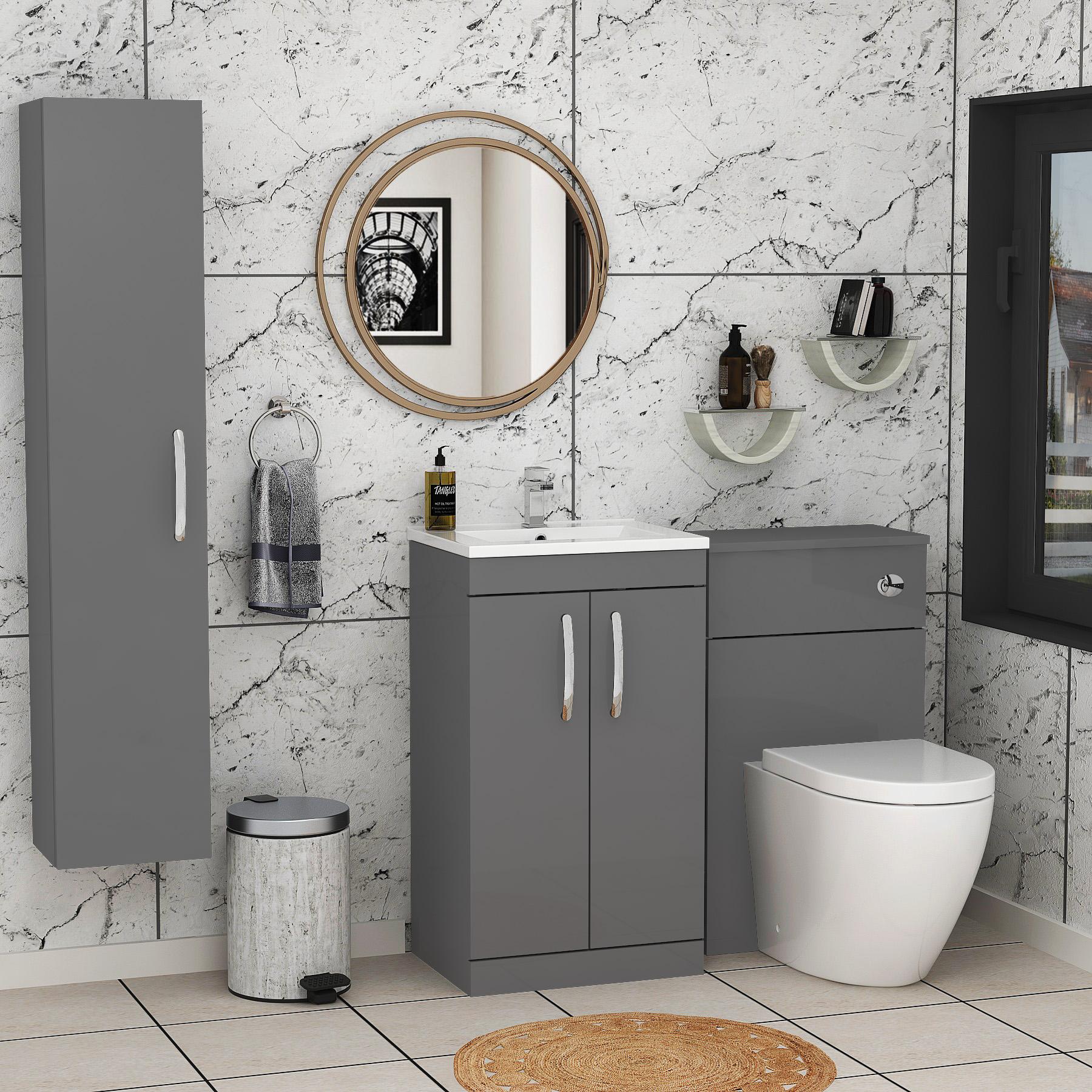 1000mm Indigo Grey Gloss 2 Doors Furniture Pack with Minimalist Basin & Elva Back to Wall Toilet