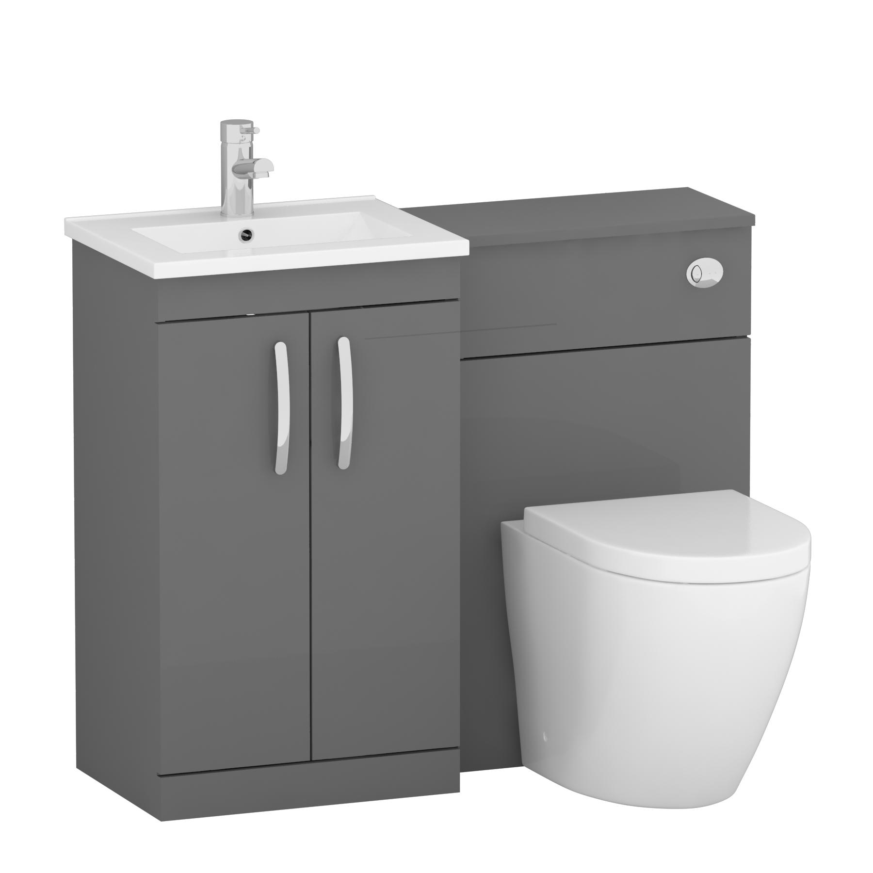 1000mm Indigo Grey Gloss 2 Doors Furniture Pack with Minimalist Basin & Elva Back to Wall Toilet