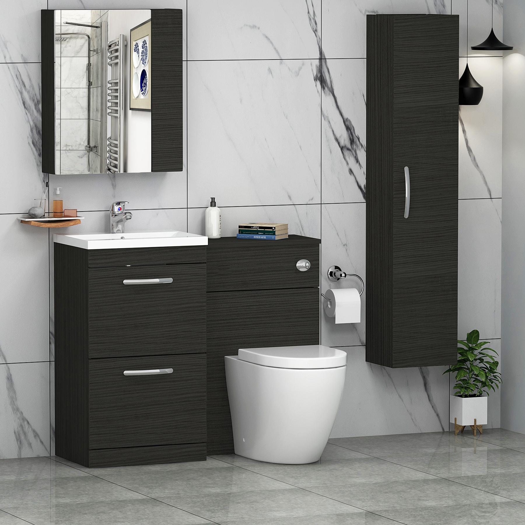 1000mm Hale Black 2 Drawer Furniture Pack with Mid Edge Basin & Elva Back to Wall Toilet