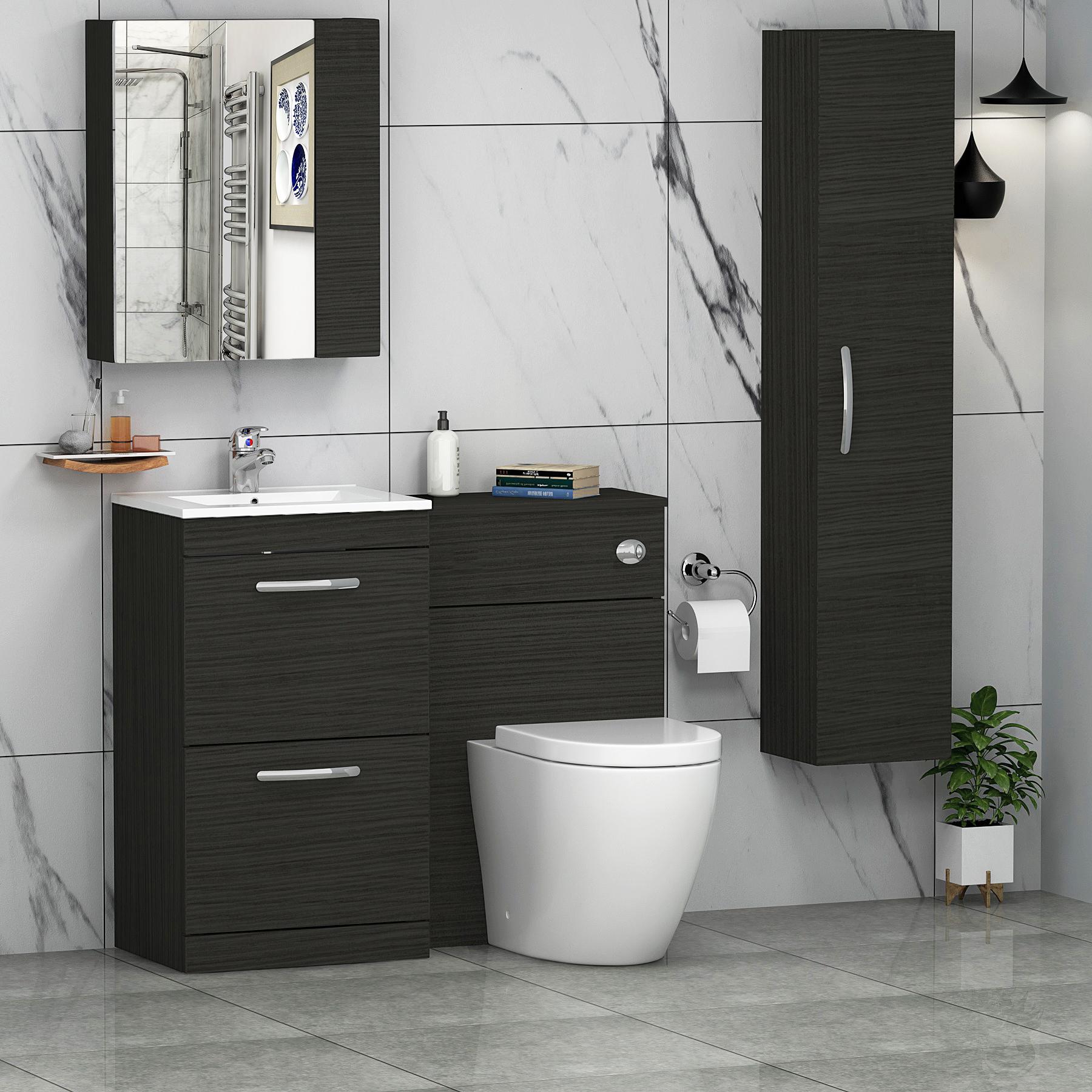 1000mm Hale Black 2 Drawer Furniture Pack with Minimalist Basin & Elva Back to Wall Toilet
