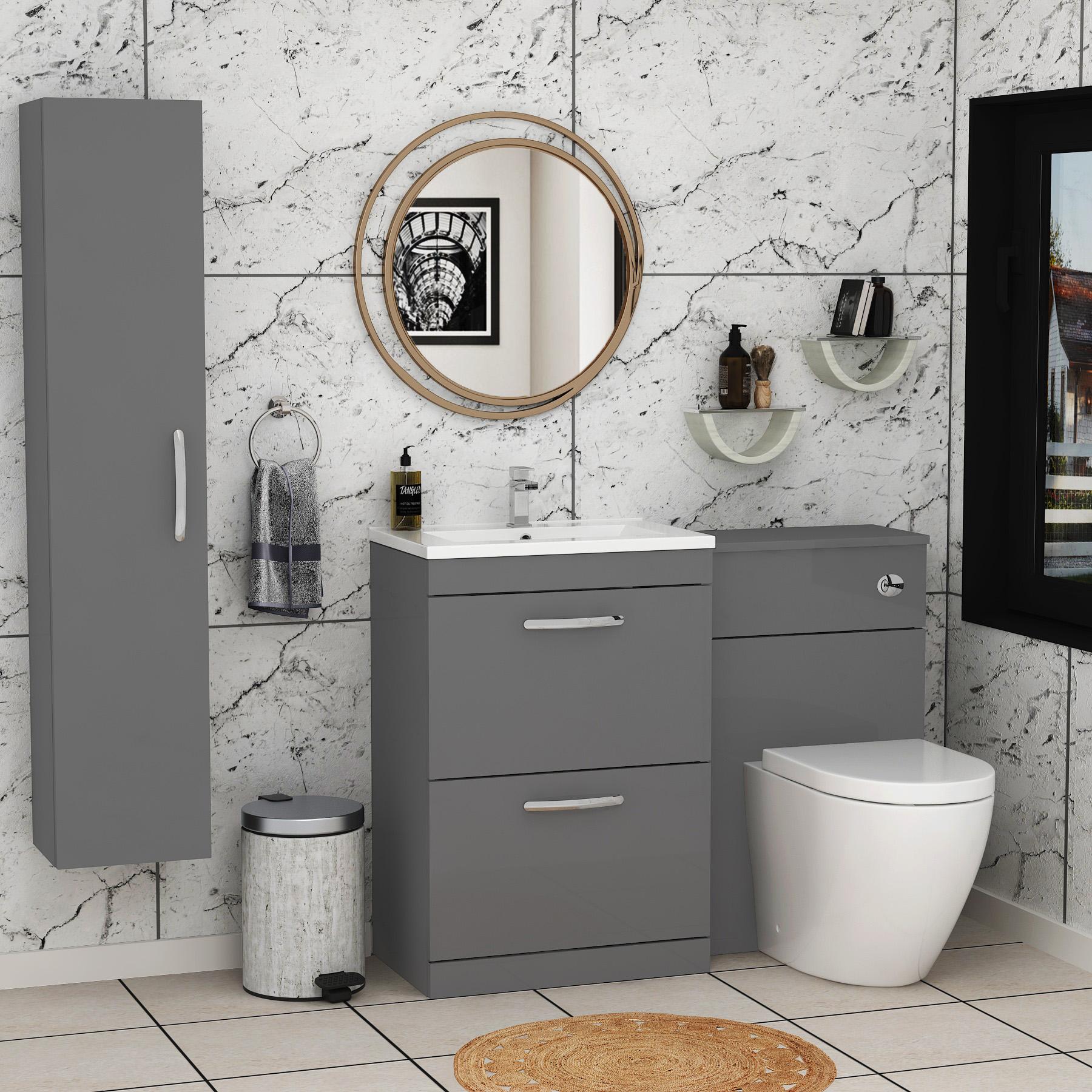 1000mm Indigo Grey Gloss 2 Drawer Furniture Pack with Minimalist Basin & Elva Back to Wall Toilet
