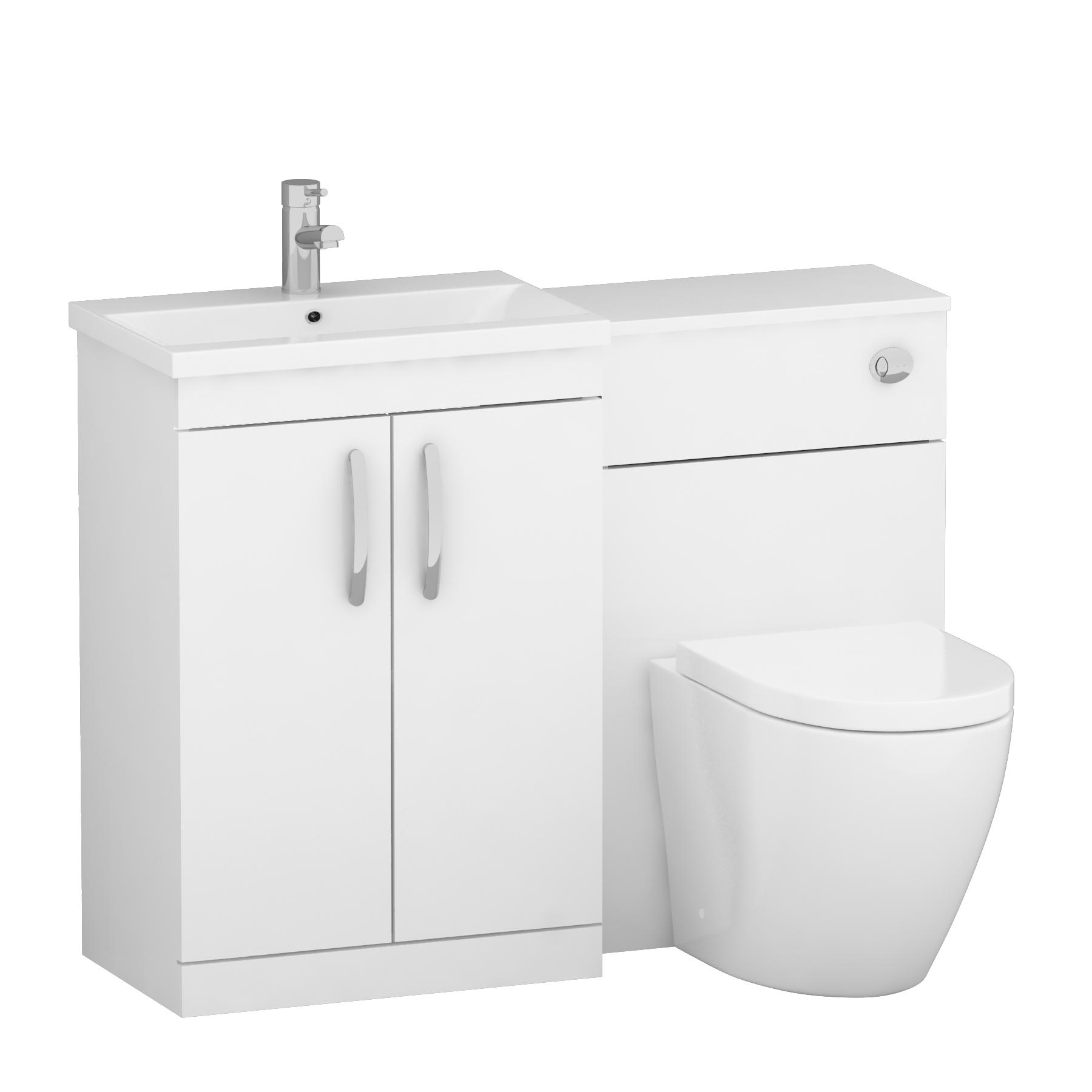 1100mm Gloss White 2 Doors Furniture Pack with Mid Edge Basin & Elva Back to Wall Toilet