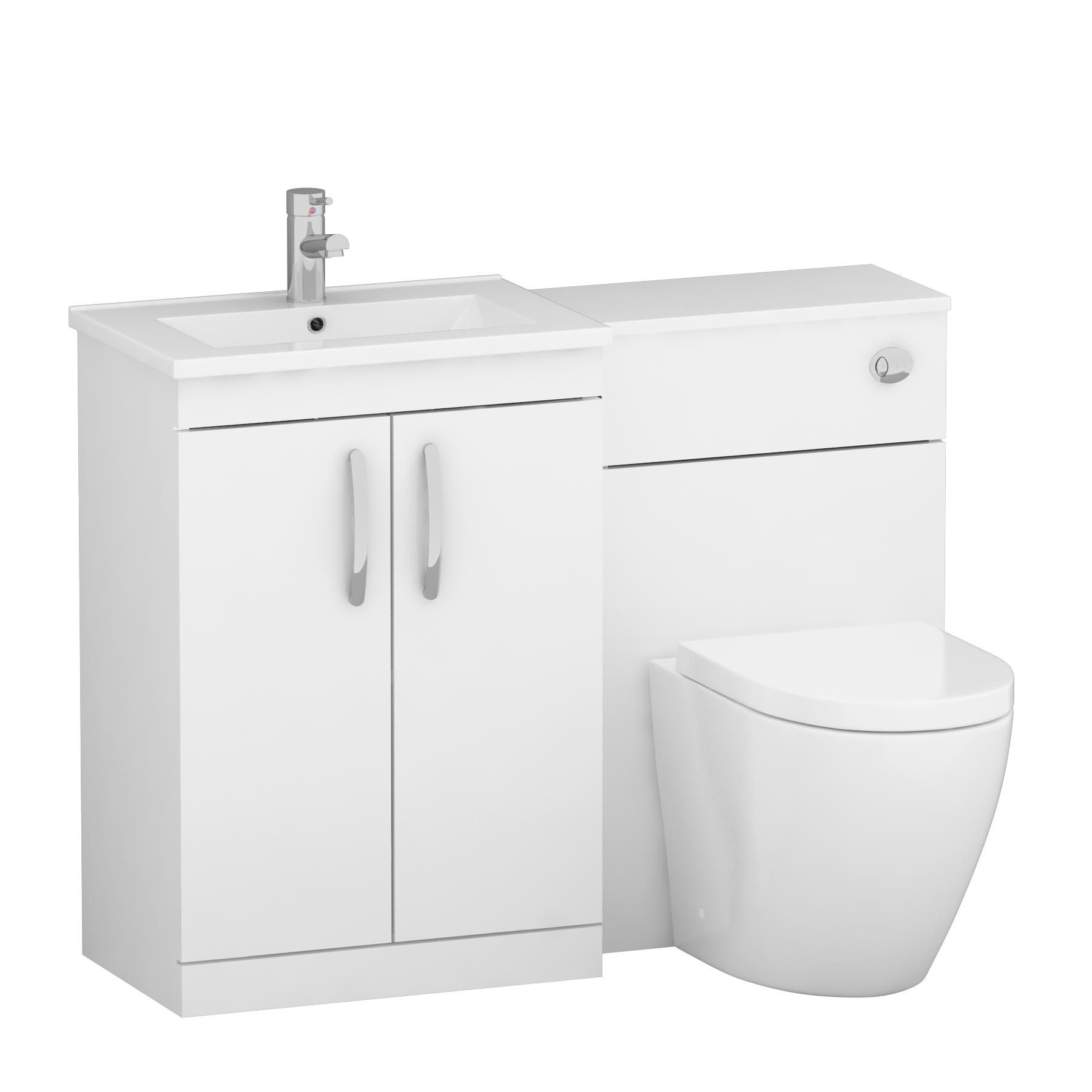 1100mm Gloss White 2 Doors Furniture Pack with Minimalist Basin & Elva Back to Wall Toilet