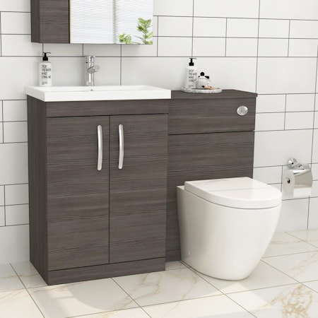 Turin 2-Door Grey Elm Mid-Edge Floor Standing Bathroom Furniture Pack -  Abacus Toilet