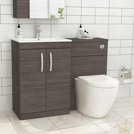 Turin 2-Door Grey Elm Minimalist Floor Standing Bathroom Furniture Pack -  Abacus Toilet