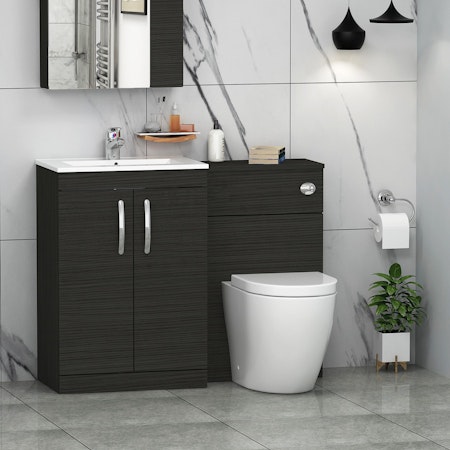 1100mm Hale Black 2 Doors Furniture Pack with Minimalist Basin & Abacus Back to Wall Toilet