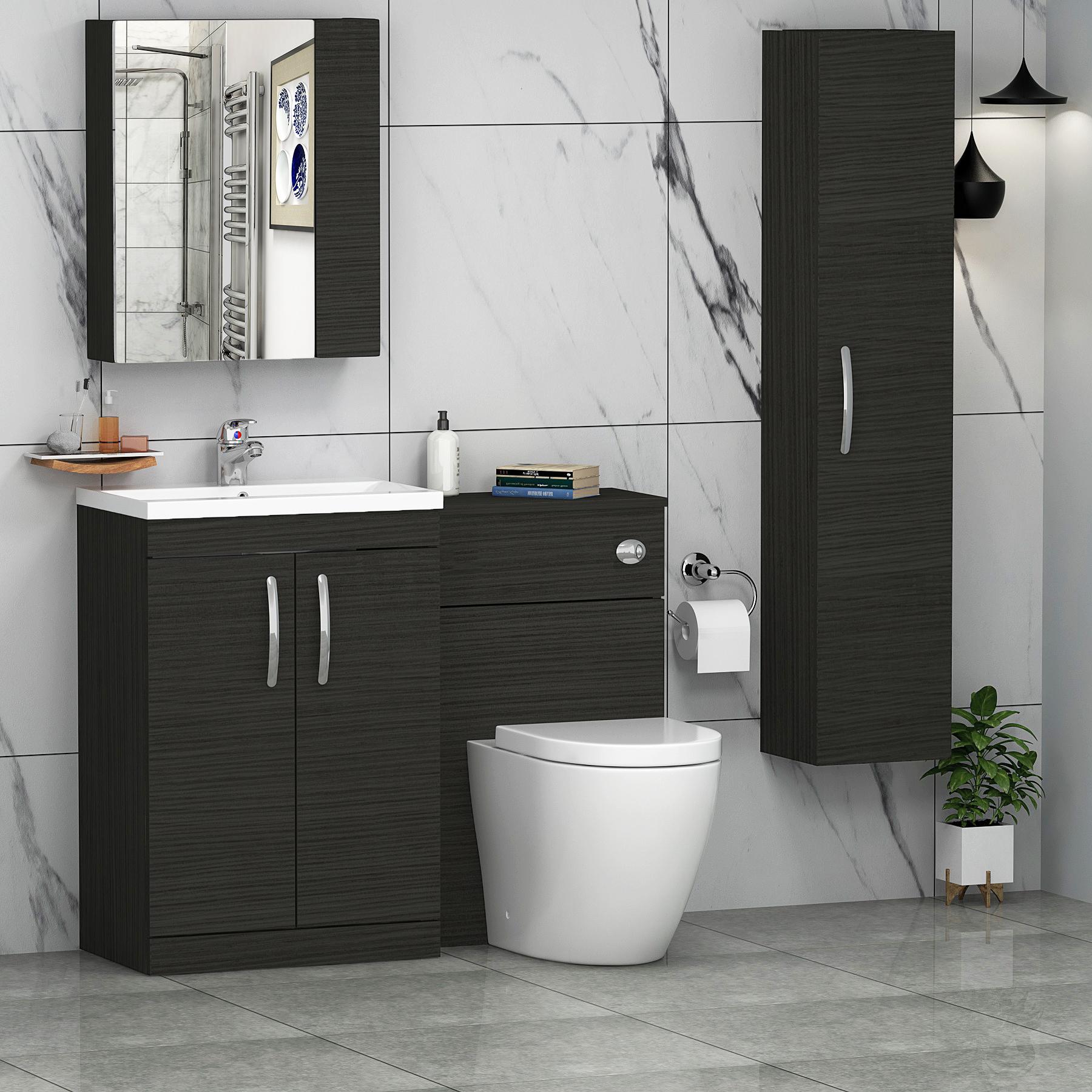 1100mm Hale Black 2 Doors Furniture Pack with Mid Edge Basin & Elva Back to Wall Toilet