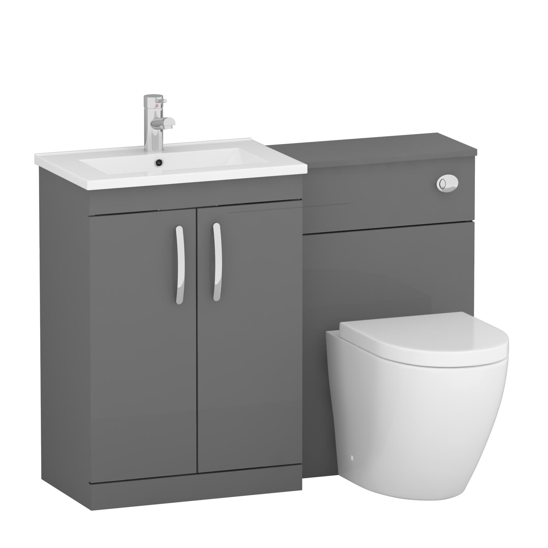 1100mm Indigo Grey Gloss 2 Doors Furniture Pack with Minimalist Basin & Elva Back to Wall Toilet