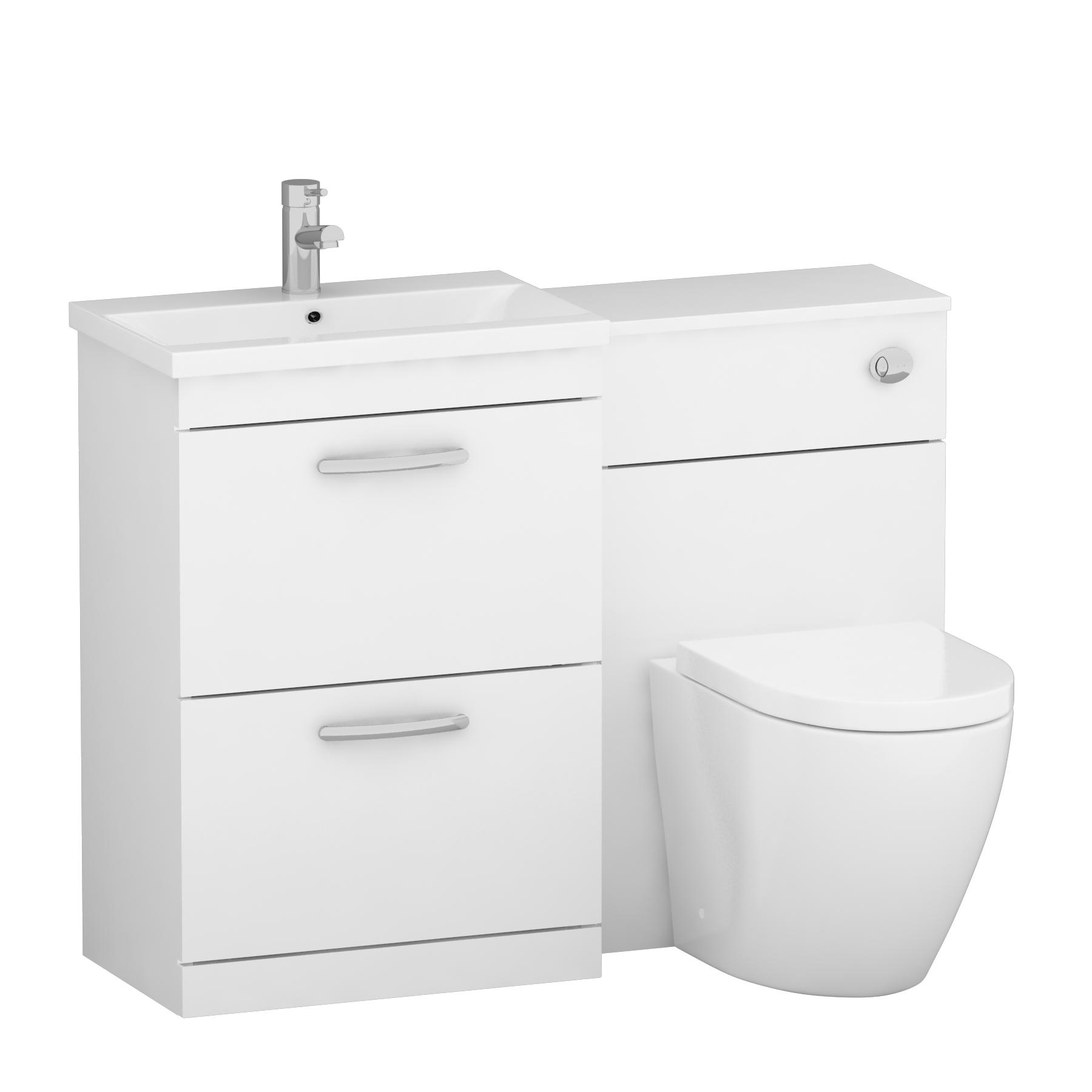 Turin 2-Drawer Gloss White Mid-Edge Floor Standing Bathroom Furniture Pack - Elva Toilet