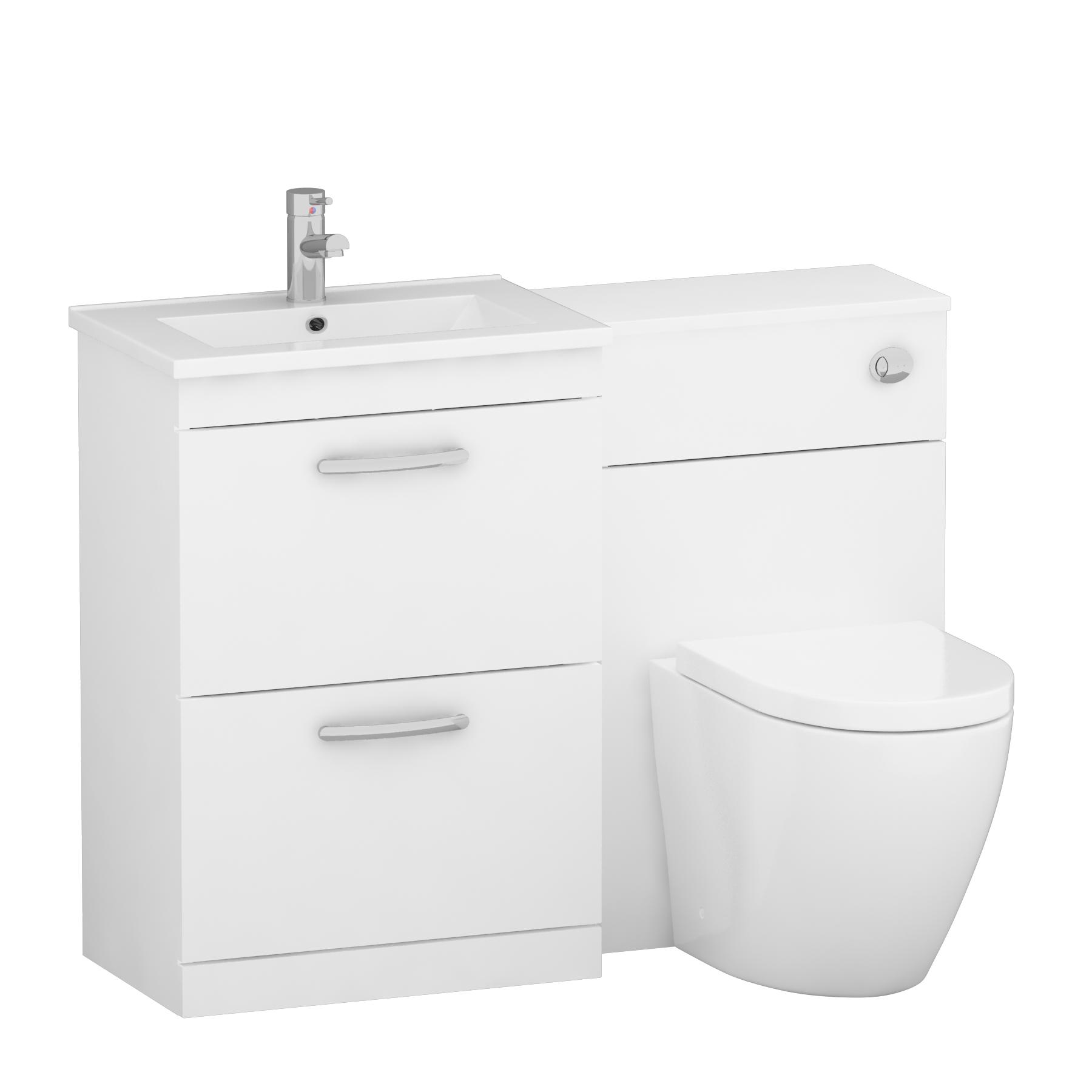 1100mm Gloss White 2 Drawer Furniture Pack with Minimalist Basin & Elva Back to Wall Toilet