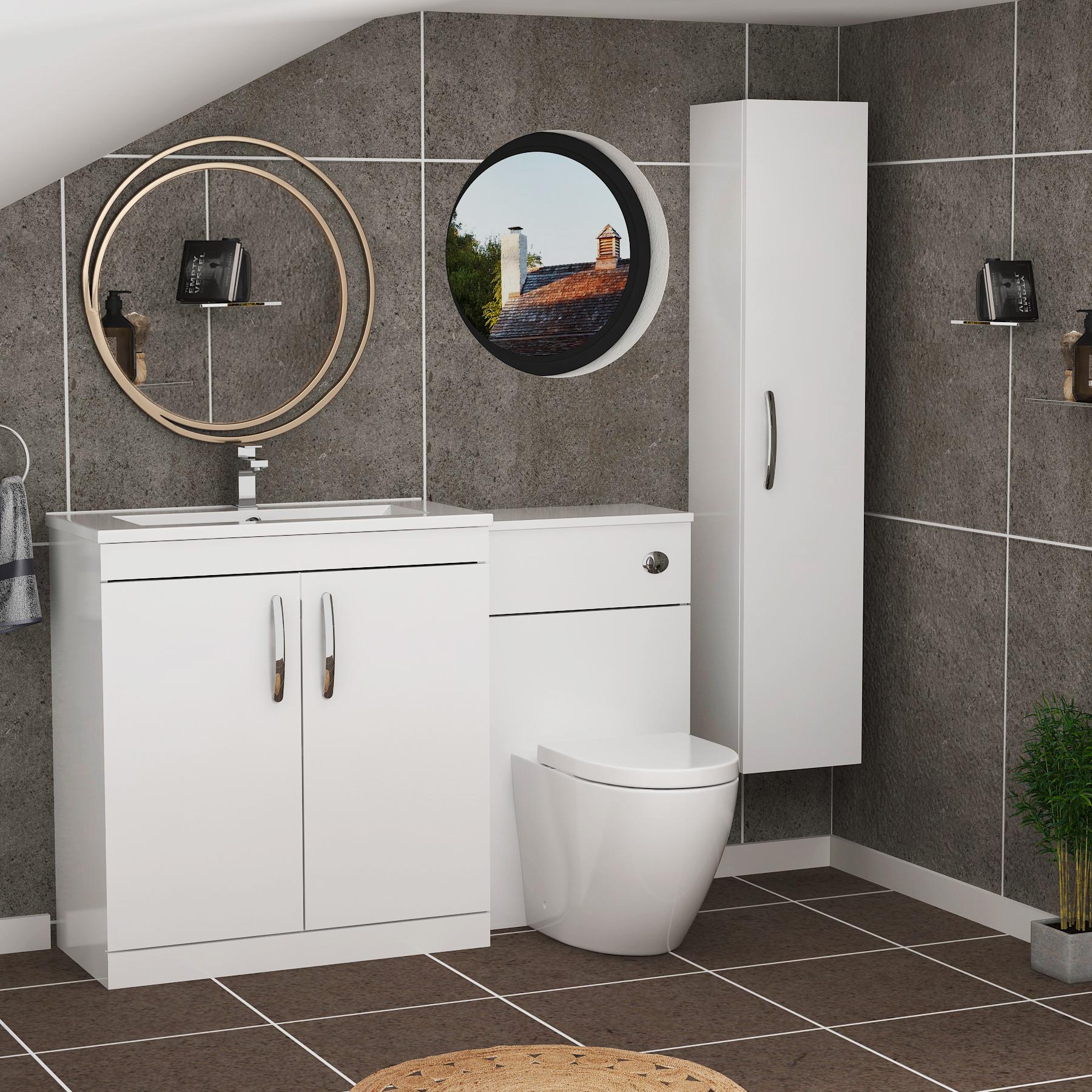 1300mm Gloss White 2 Doors Furniture Pack with Minimalist Basin & Elva Back to Wall Toilet