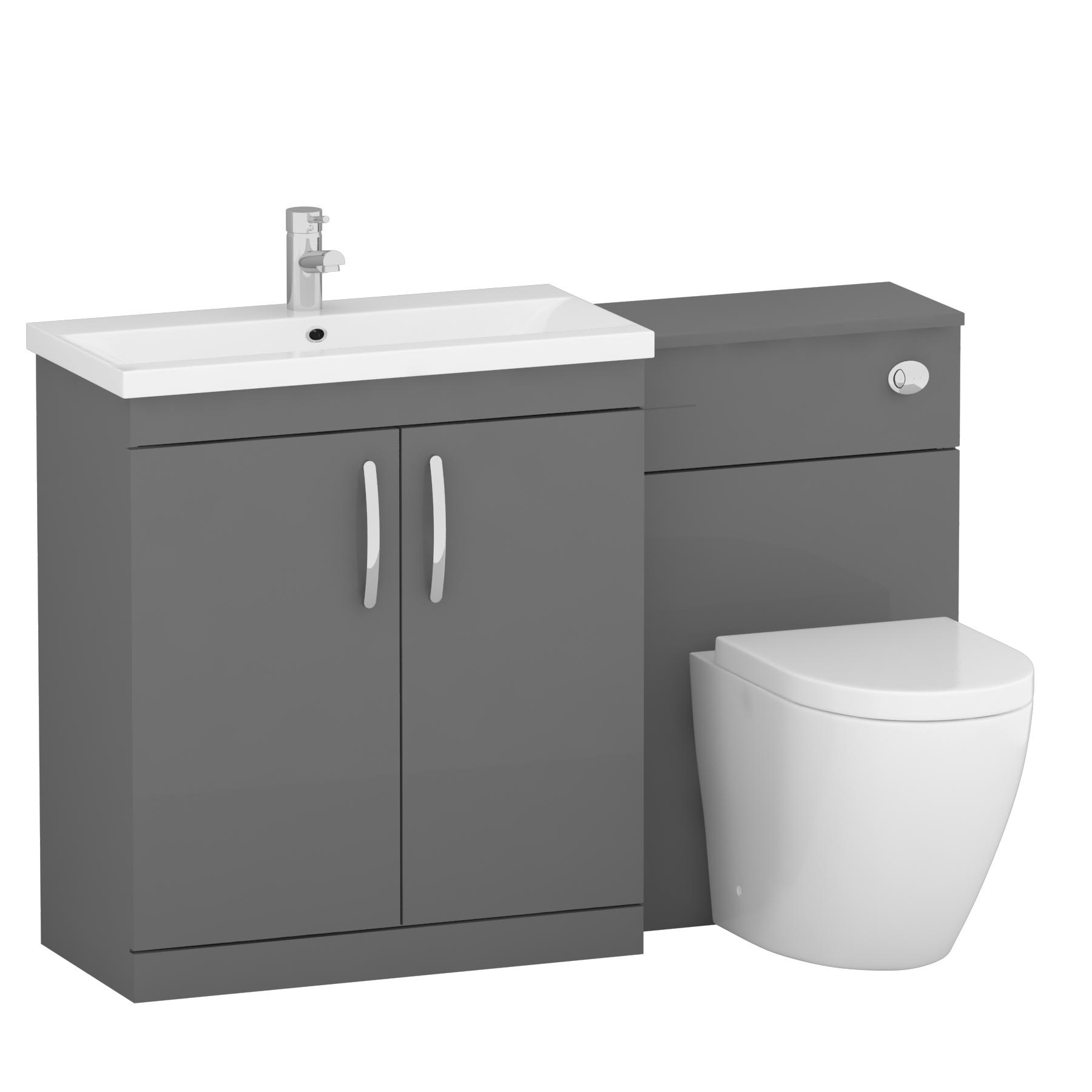 1300mm Indigo Grey Gloss 2 Doors Furniture Pack with Mid Edge Basin & Elva Back to Wall Toilet