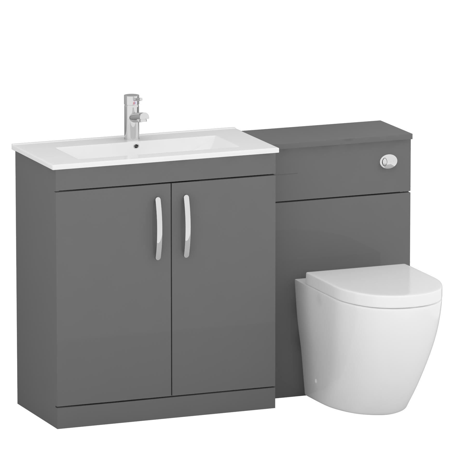 1300mm Indigo Grey Gloss 2 Doors Furniture Pack with Minimalist Basin & Elva Back to Wall Toilet