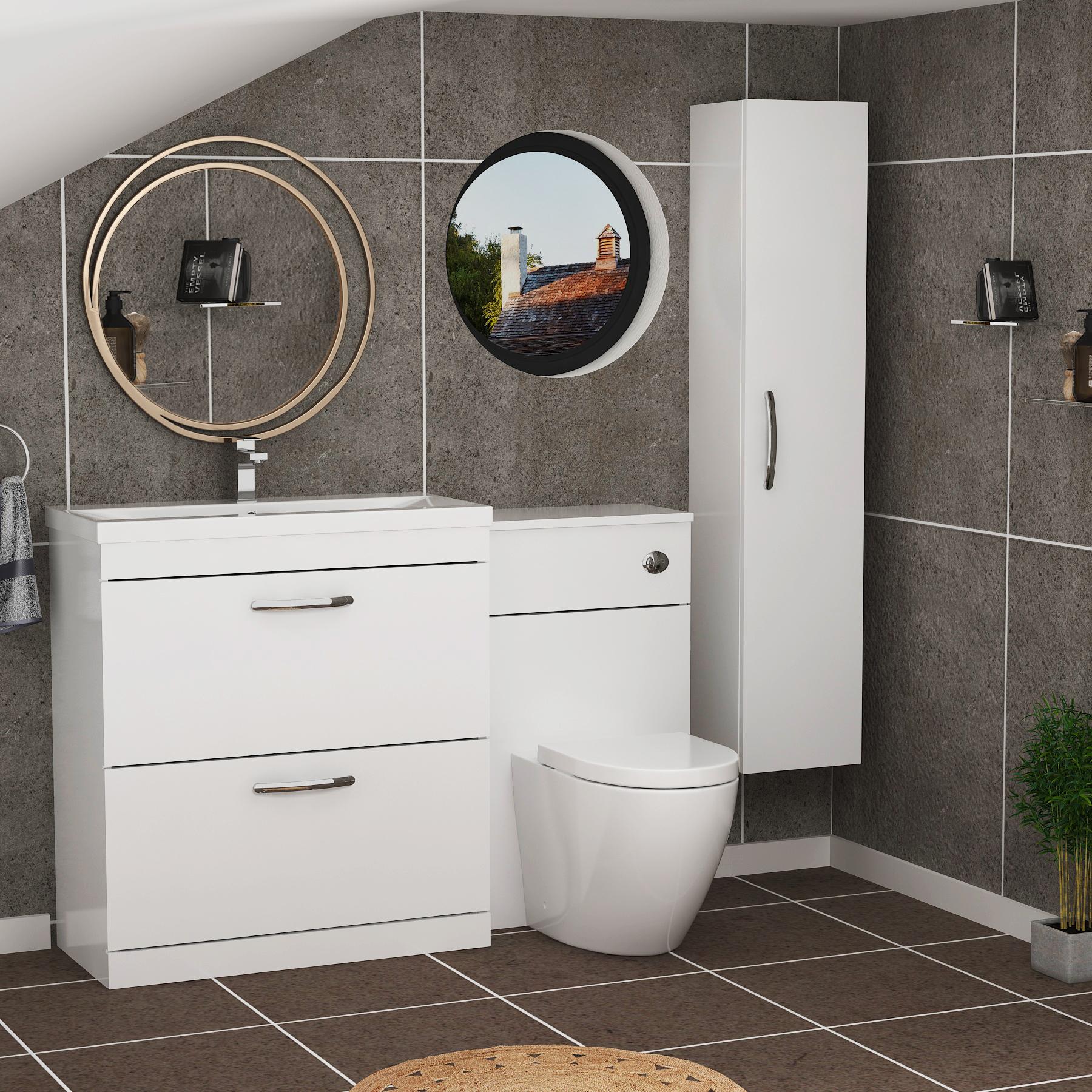 1300mm Gloss White 2 Drawer Furniture Pack with Mid Edge Basin & Elva Back to Wall Toilet