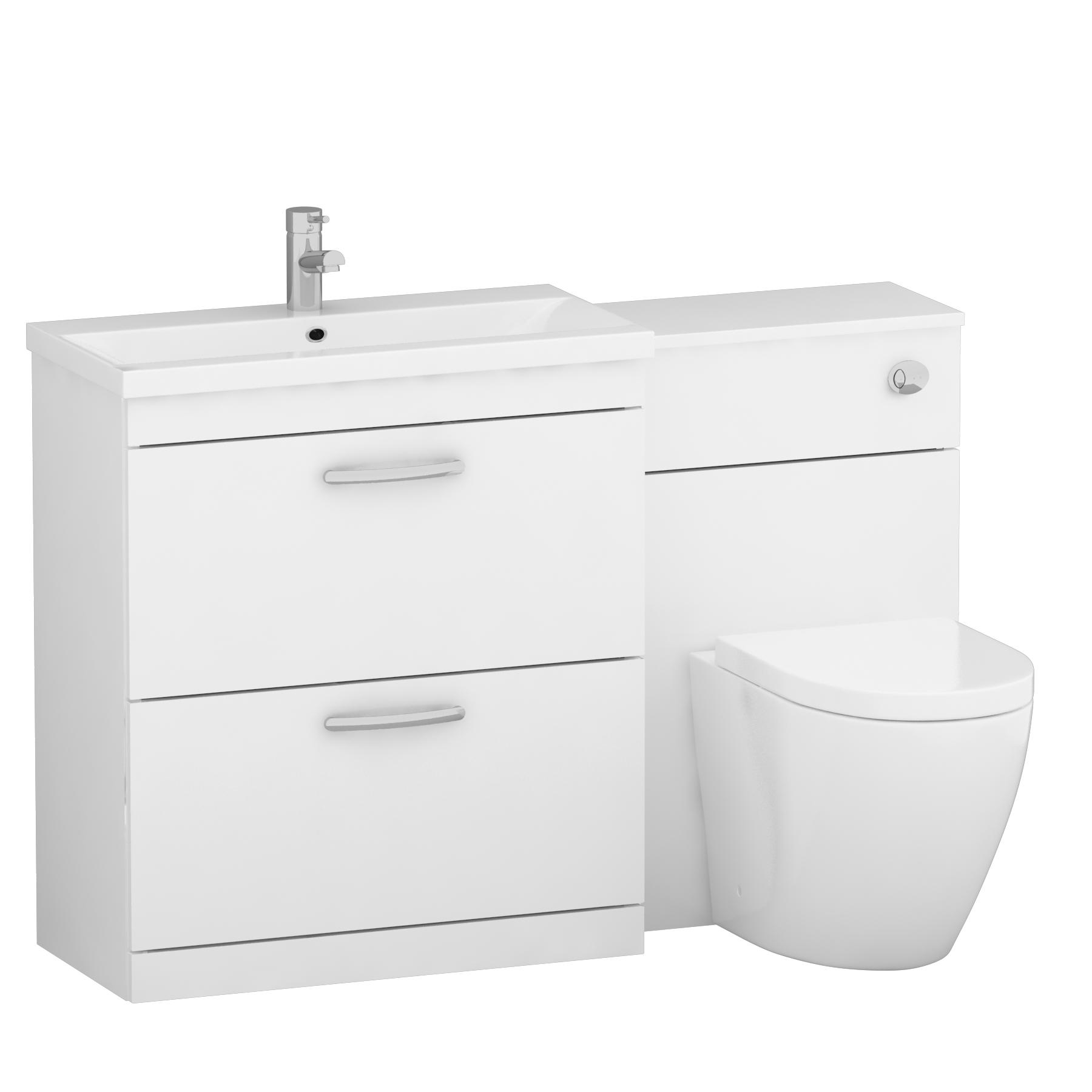 1300mm Gloss White 2 Drawer Furniture Pack with Mid Edge Basin & Elva Back to Wall Toilet