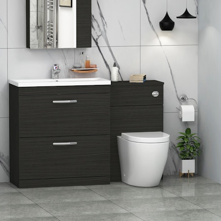 1300mm Hale Black 2 Drawer Furniture Pack with Mid Edge Basin & Abacus Back to Wall Toilet