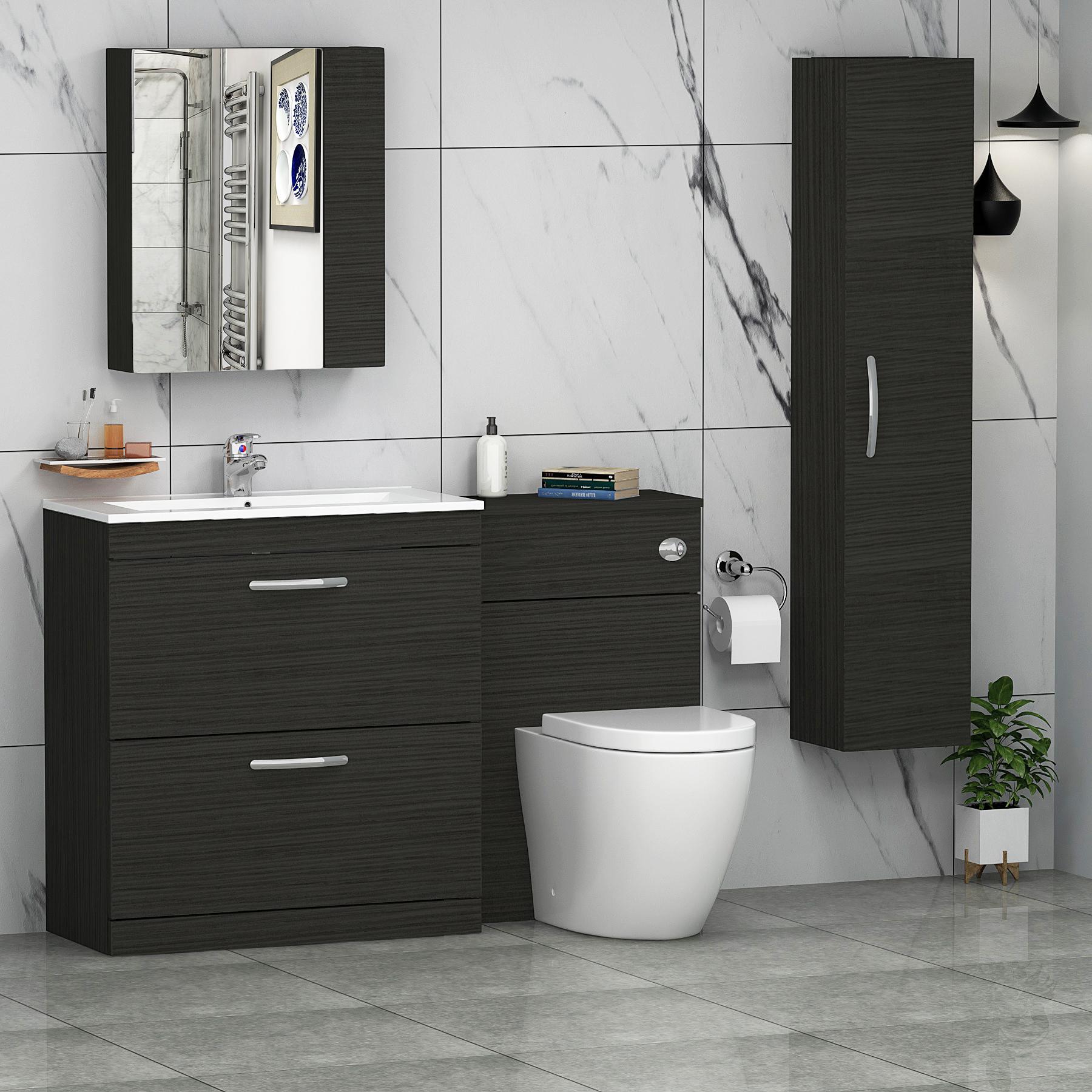 1300mm Hale Black 2 Drawer Furniture Pack with Minimalist Basin & Elva Back to Wall Toilet