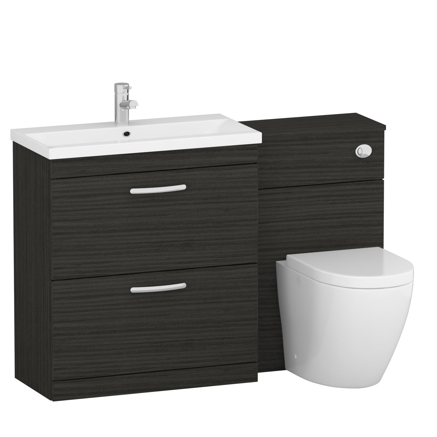 1300mm Hale Black 2 Drawer Bathroom Furniture Pack with Mid Edge Sink & Elva Back to Wall Toilet Pan