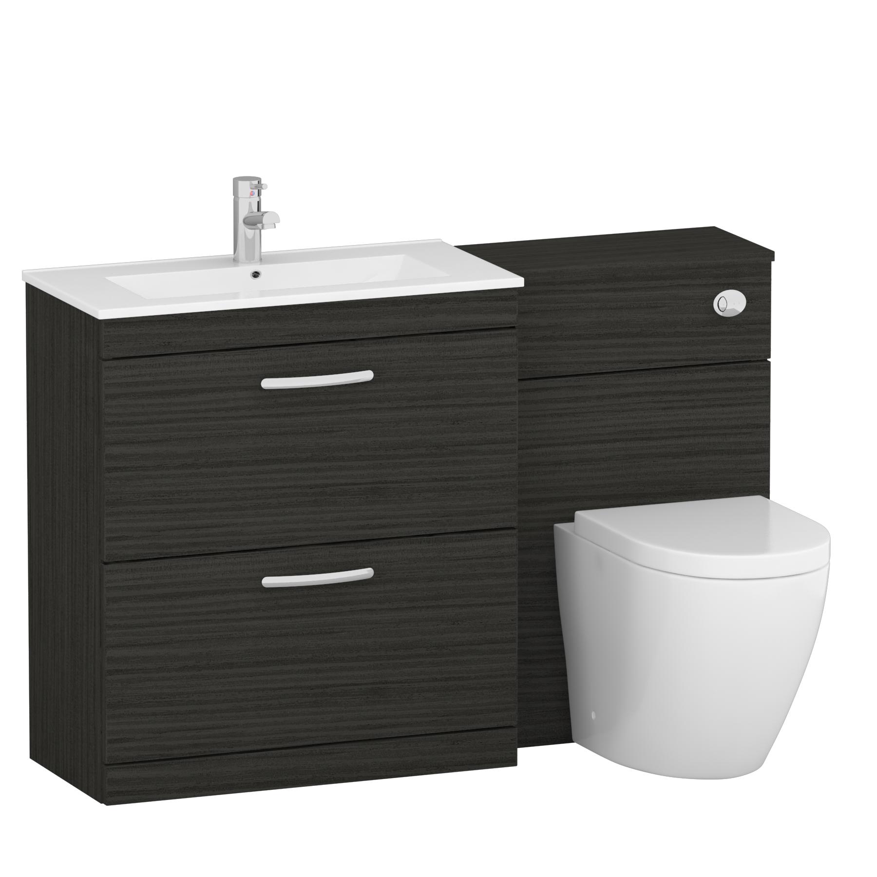 1300mm Hale Black 2 Drawer Furniture Pack with Minimalist Basin & Elva Back to Wall Toilet