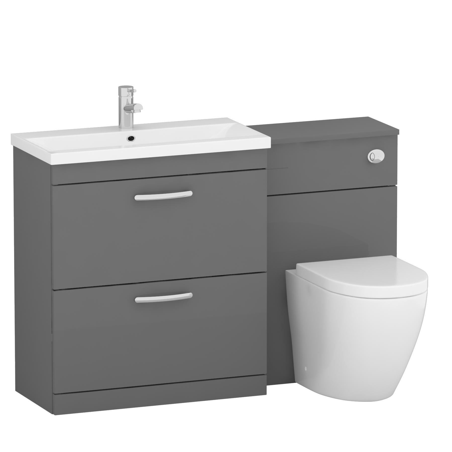 Turin 2-Drawer Indigo grey Gloss Mid-Edge Floor Standing Bathroom Furniture Pack - Elva Toilet