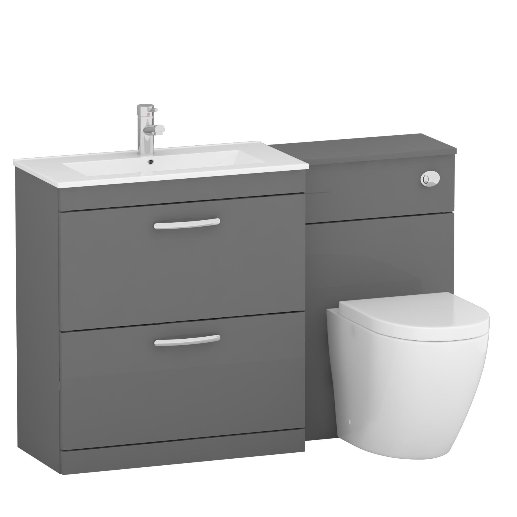 1300mm Indigo Grey Gloss 2 Drawer Furniture Pack with Minimalist Basin & Elva Back to Wall Toilet
