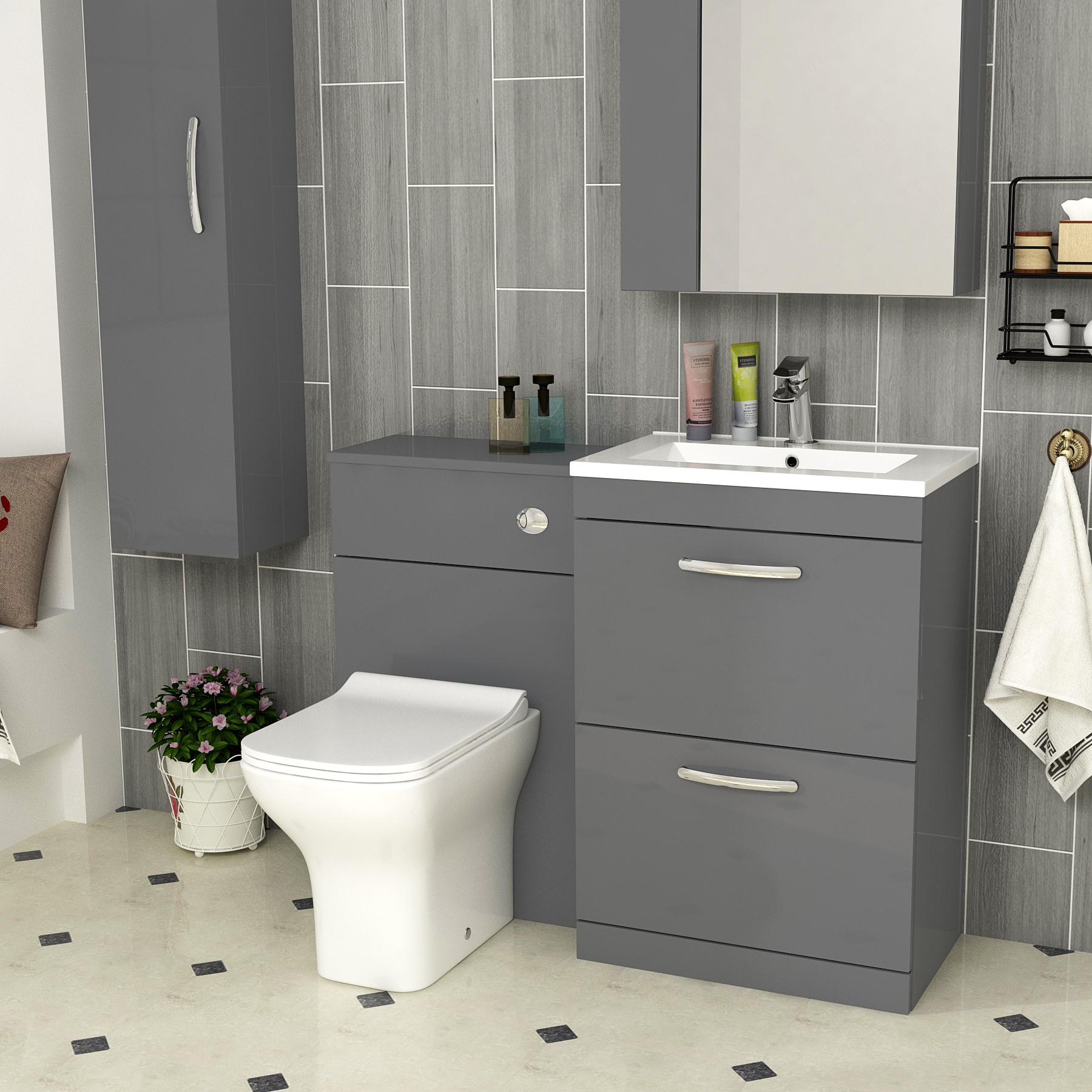 1300mm Turin Indigo Grey Gloss 2-Drawer Furniture Pack - Optional BTW Pan & Basin