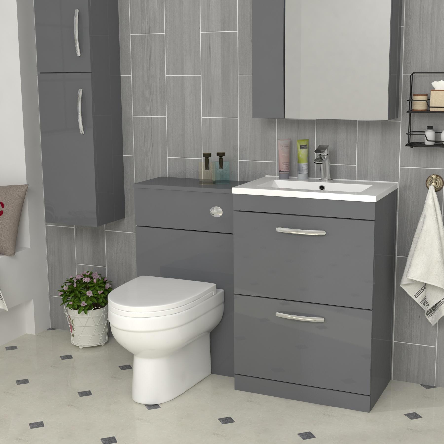 1300mm Turin Indigo Grey Gloss 2-Drawer Furniture Pack - Optional BTW Pan & Basin