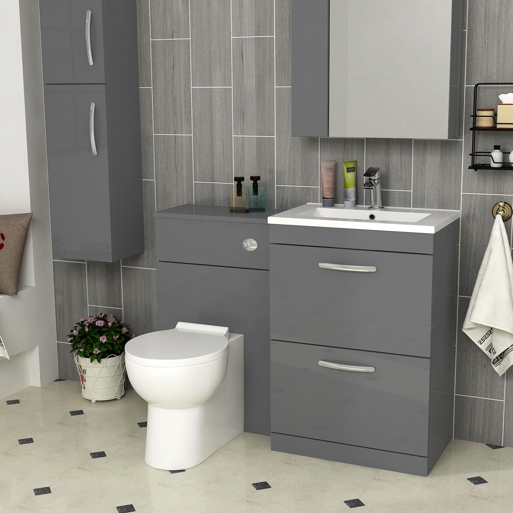 1300mm Turin Indigo Grey Gloss 2-Drawer Furniture Pack - Optional BTW Pan & Basin