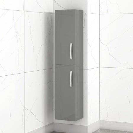 Modern Turin 1450mm Indigo Grey Gloss 2-Door Wall Hung Tall Boy Unit