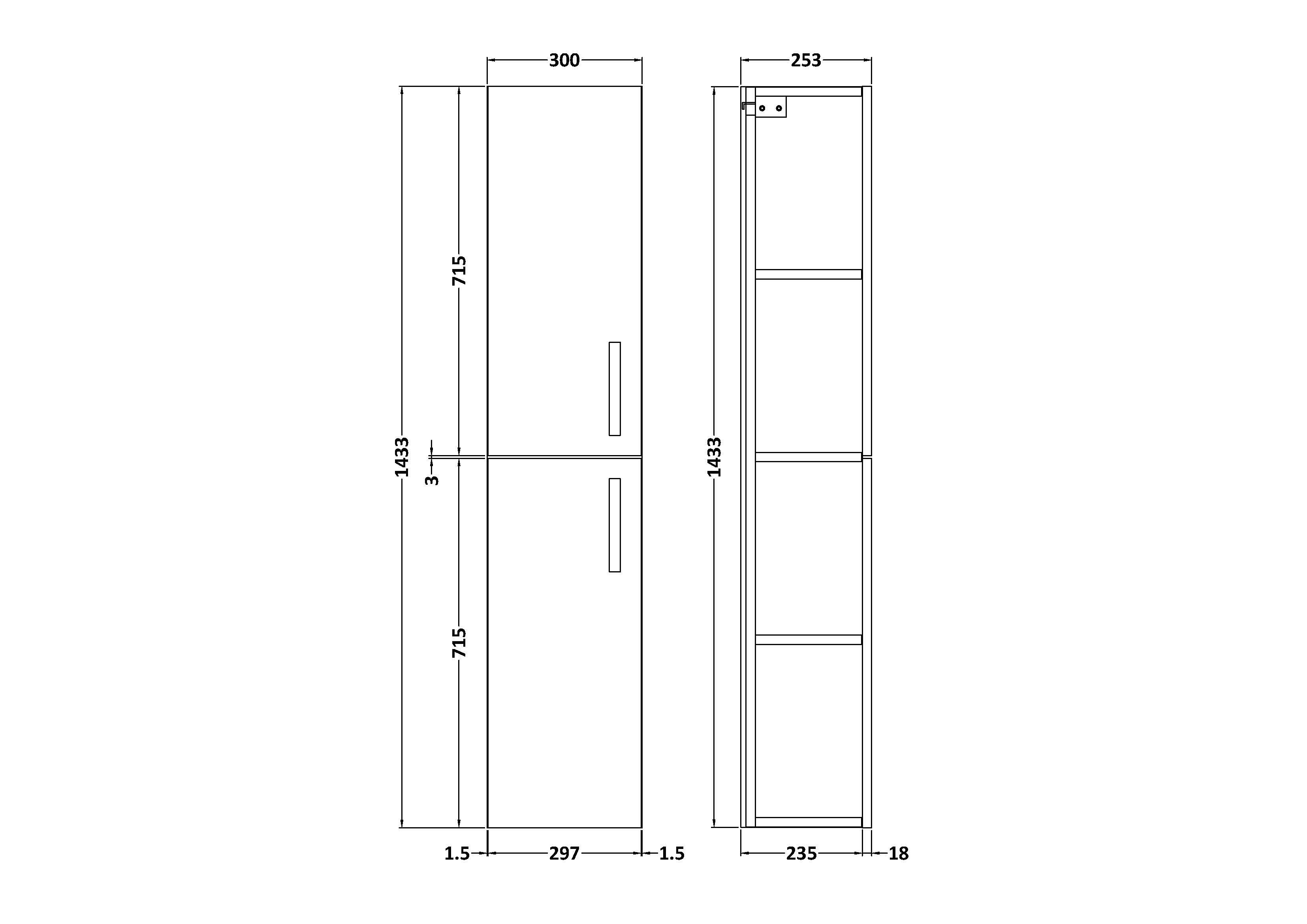 Modena 300mm Satin Grey 2 Door Wall Hung Tall Boy Bathroom