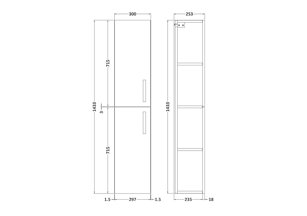 Modena 300mm Satin Blue 2 Door Wall Hung Tall Boy Bathroom Cabinet Storage Unit