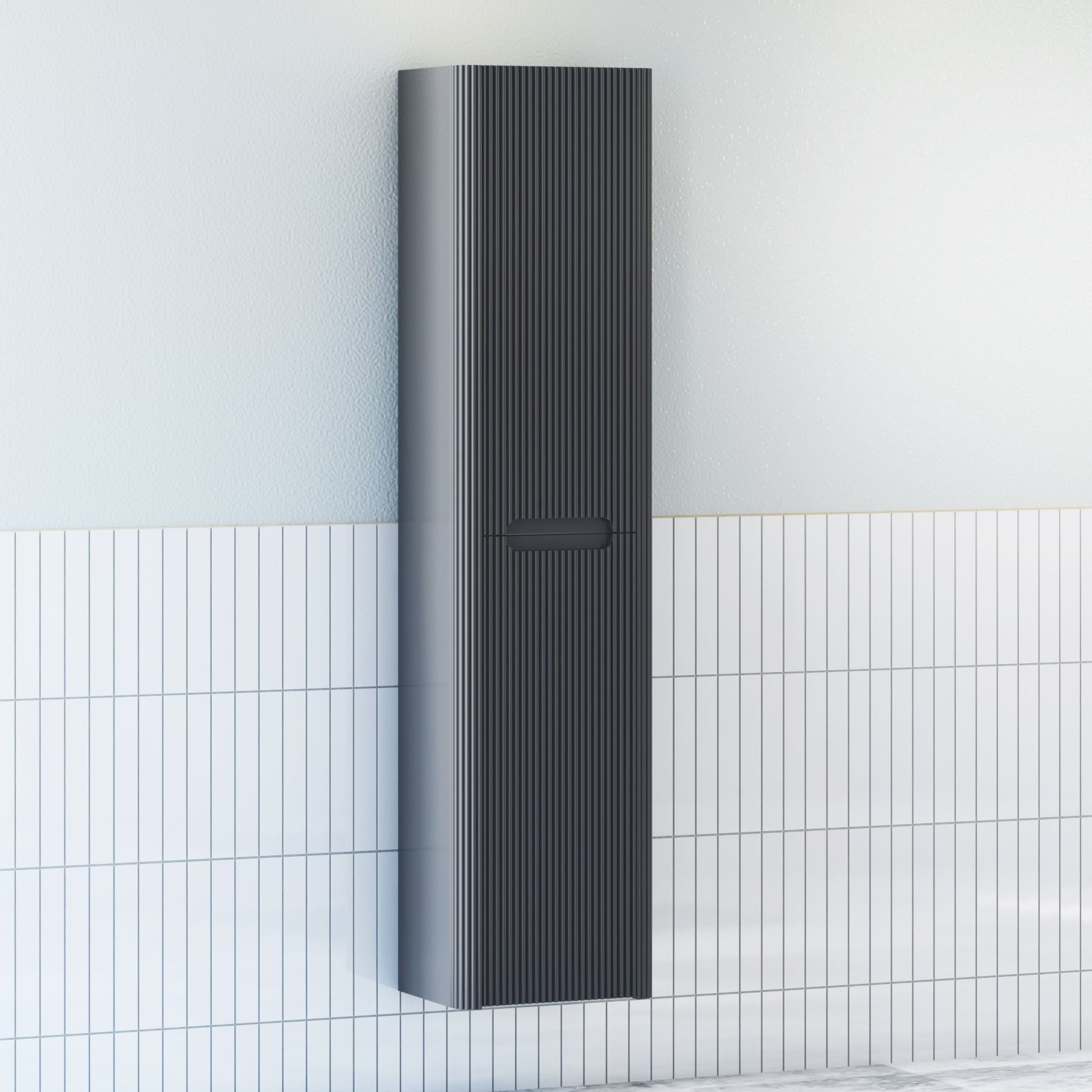 Avenza 1500mm Matt Obsidan Black 2-Door Wall Hung Tall Boy Cabinet Unit
