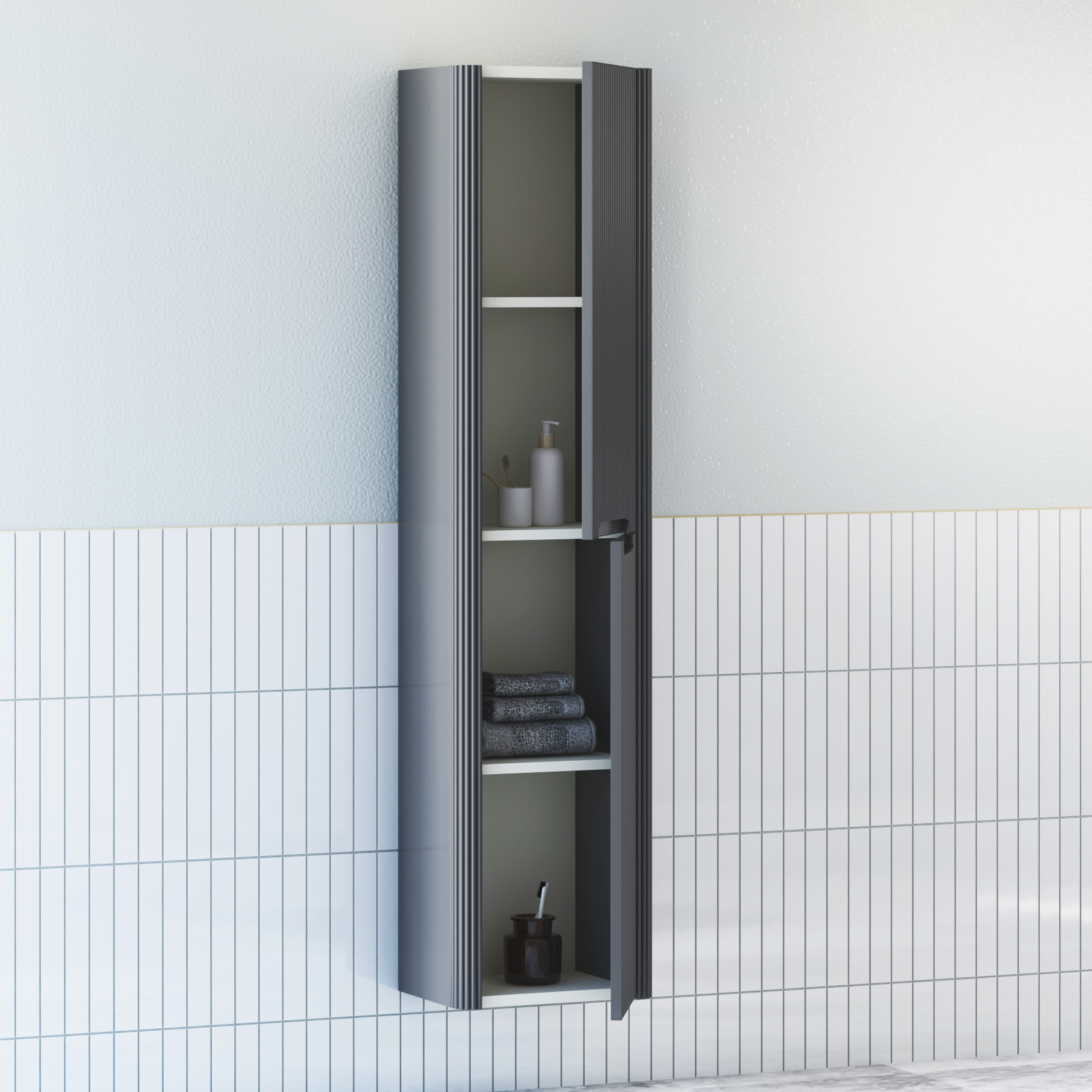 Avenza 1500mm 2-Door Wall Hung Tall Boy Cabinet Unit With Multiple Handles
