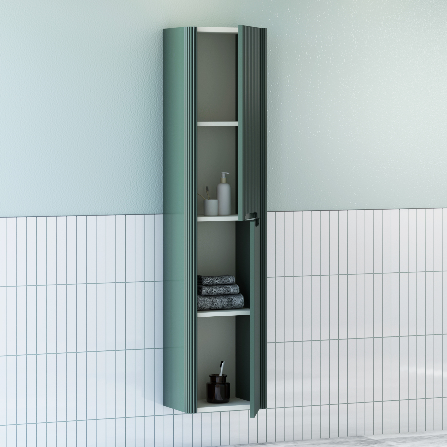Avenza 1500mm 2-Door Wall Hung Tall Boy Cabinet Unit With Multiple Handles