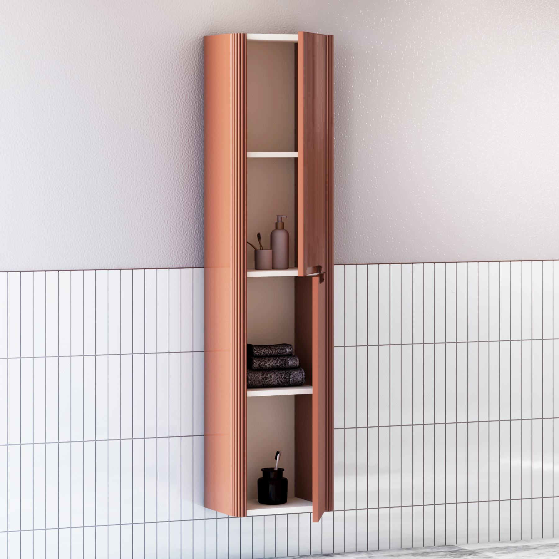 Avenza 1500mm Terracotta Clay 2-Door Wall Hung Tall Boy Cabinet Unit